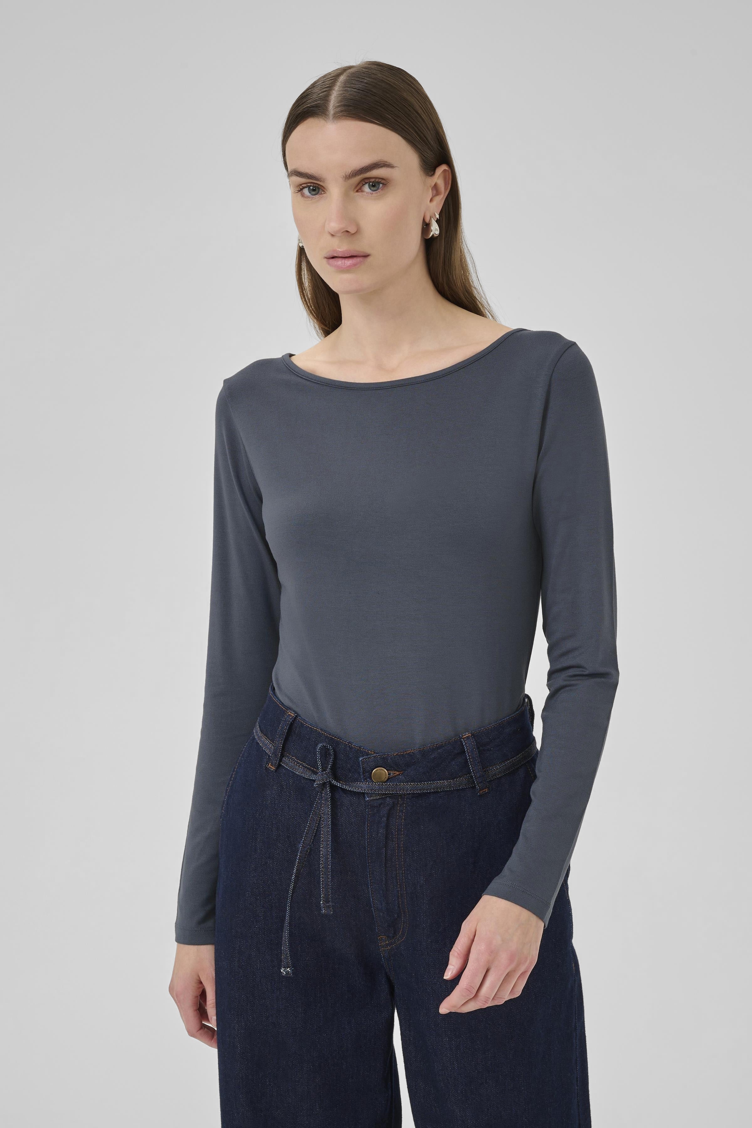 My Essential Wardrobe - Vista Boat Neck Top - Dark Slate