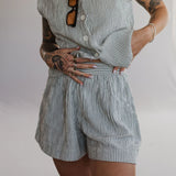 Pokoloko - Striped Crinkle Cotton Shorts -