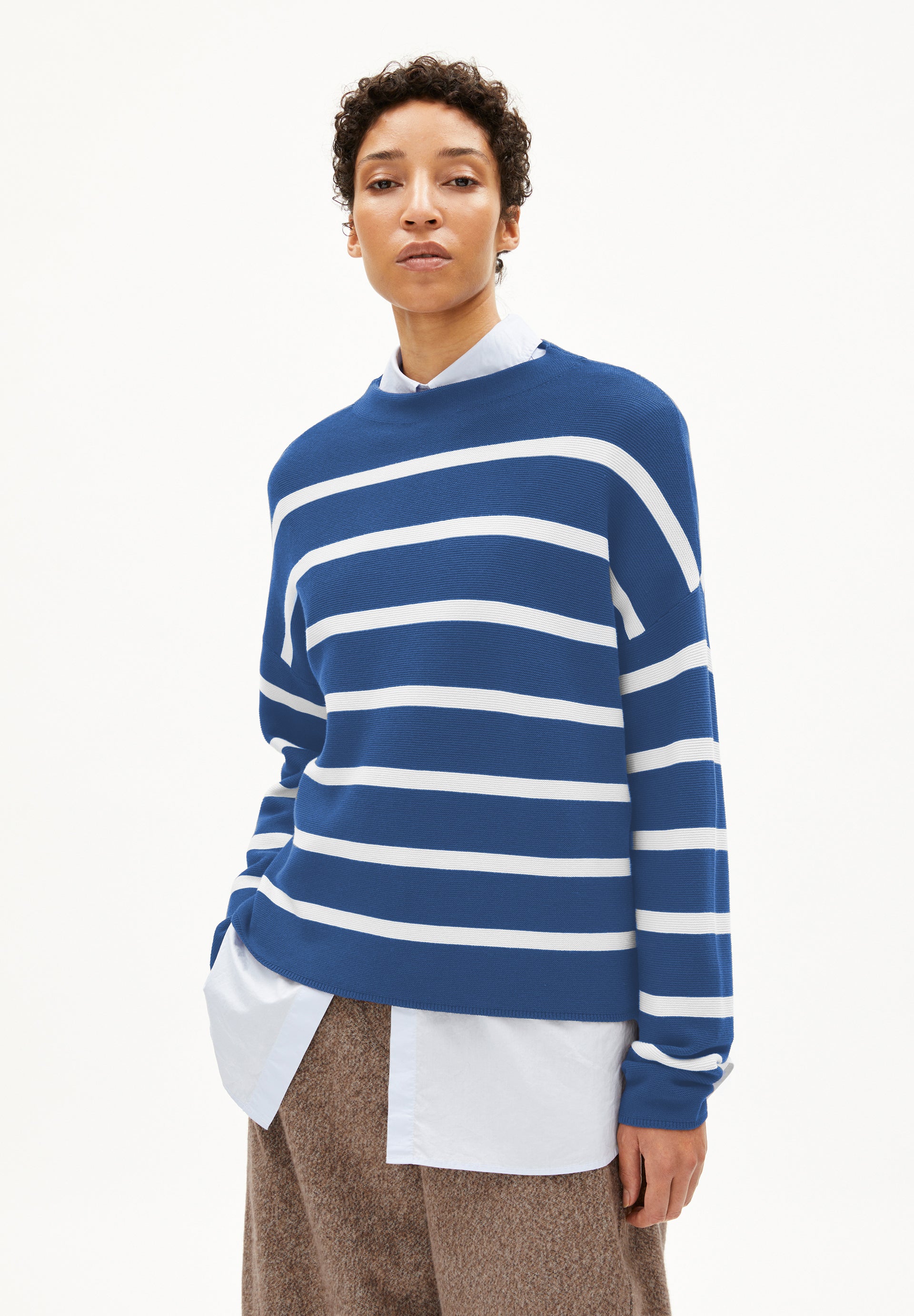 Armedangels - Merinaa Stripes Sweater - Dark Morning - Oatmilk