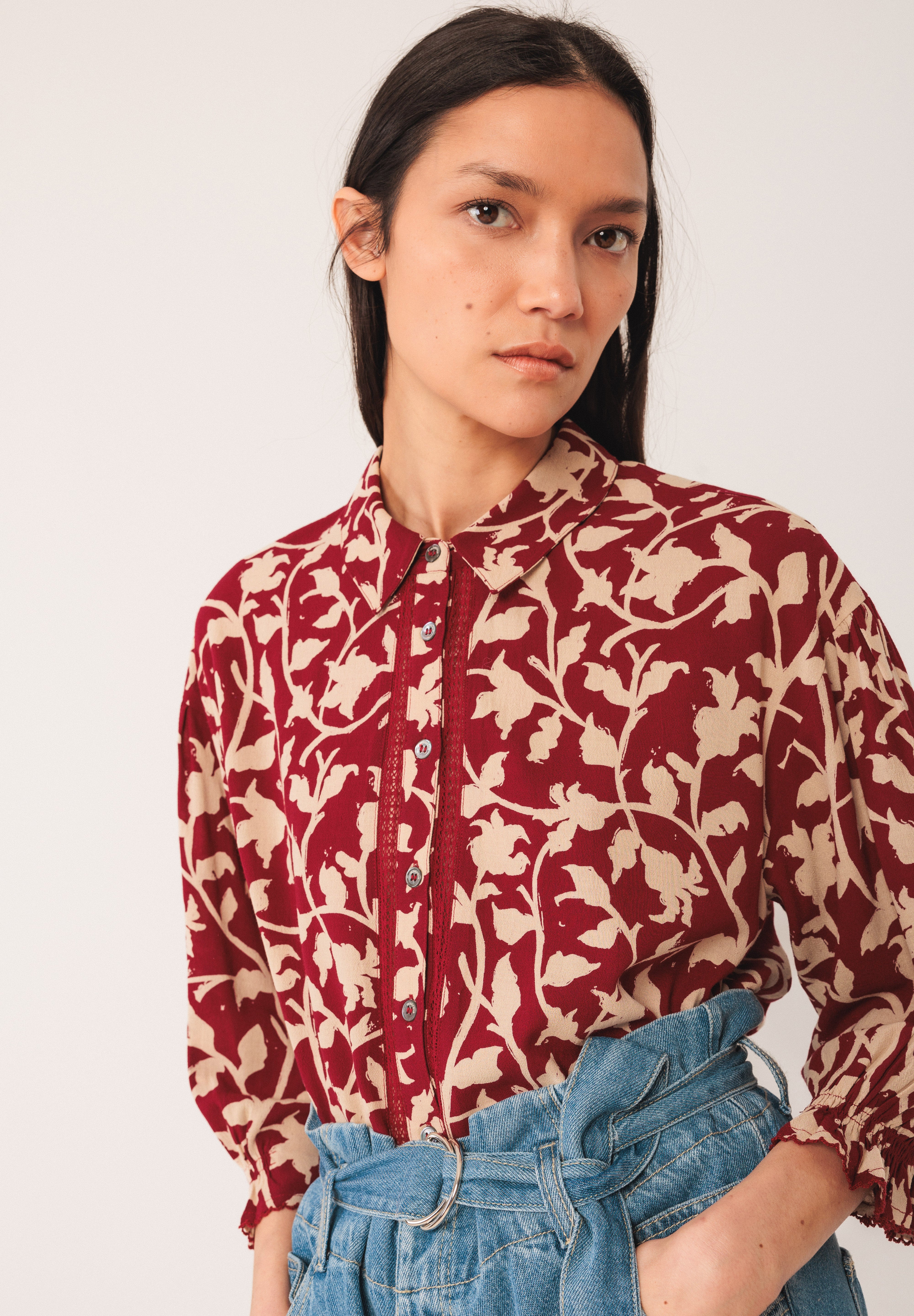 Indi & Cold - 3/4 Sleeve Printed Blouse -
