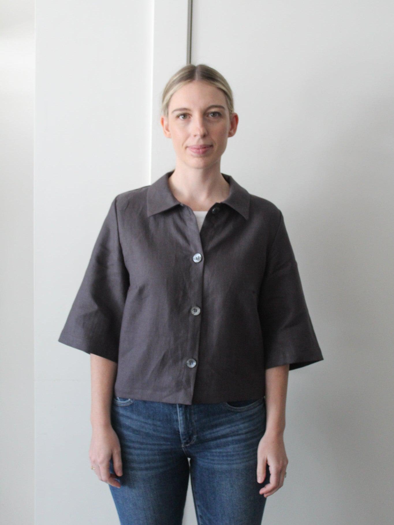 Charcoal linen hotsell jacket, Dark grey jacket for women, Custom color Linen womens