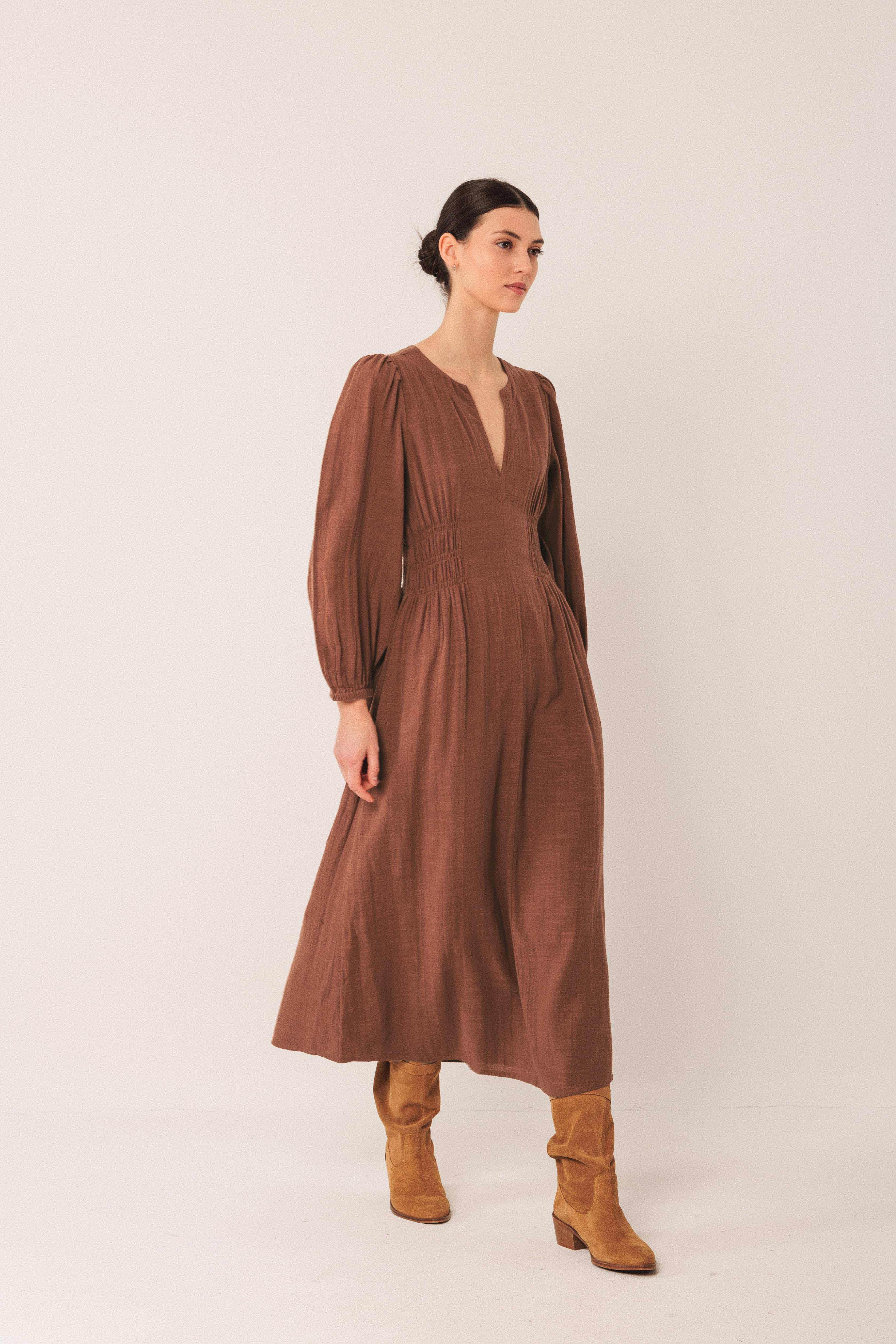 Indi & Cold - Crepe Cotton Dress - Tabaco