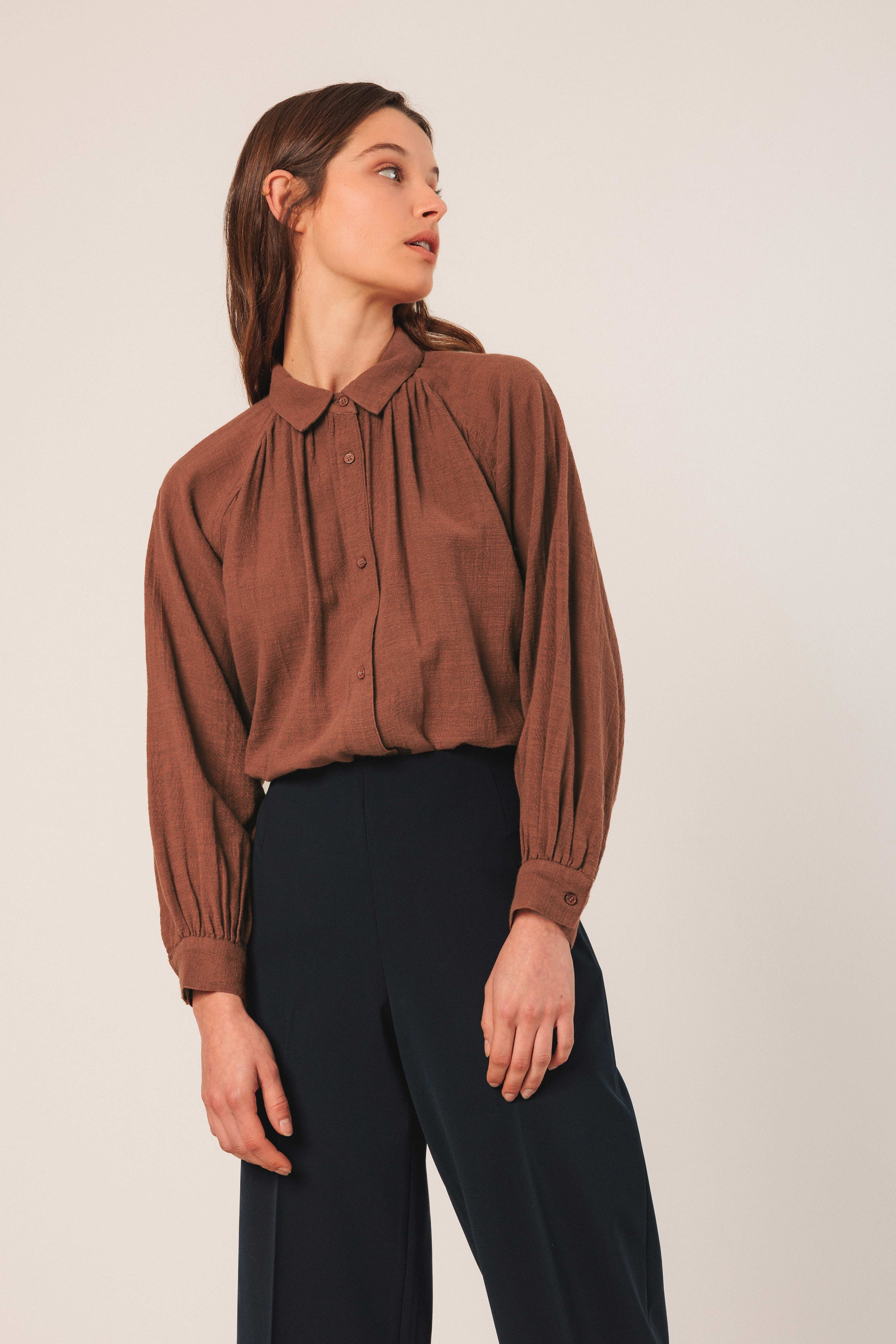 Indi & Cold - Crepe Cotton Shirt - Tabaco