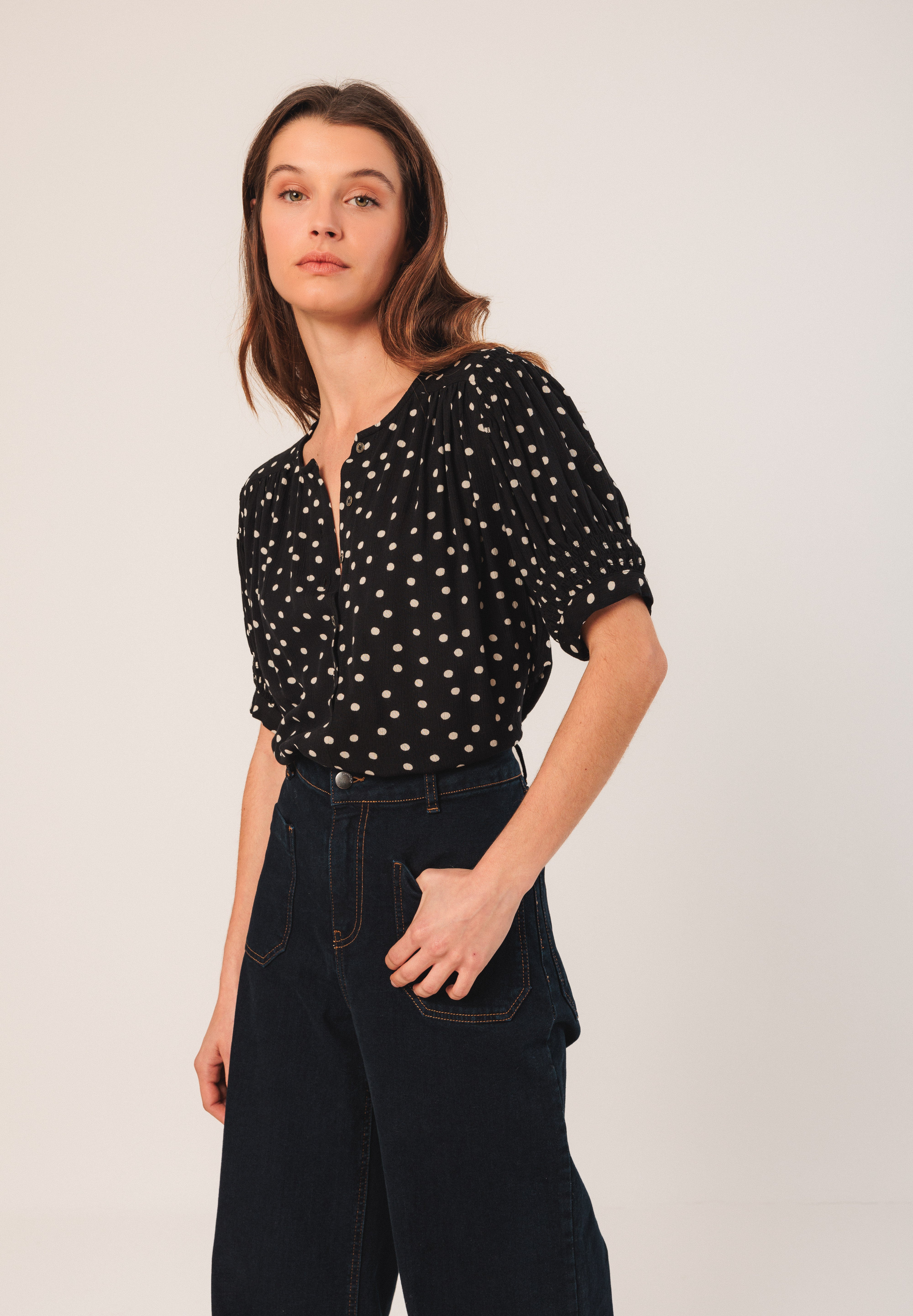 Indi & Cold - Lantern Sleeve Blouse - Black