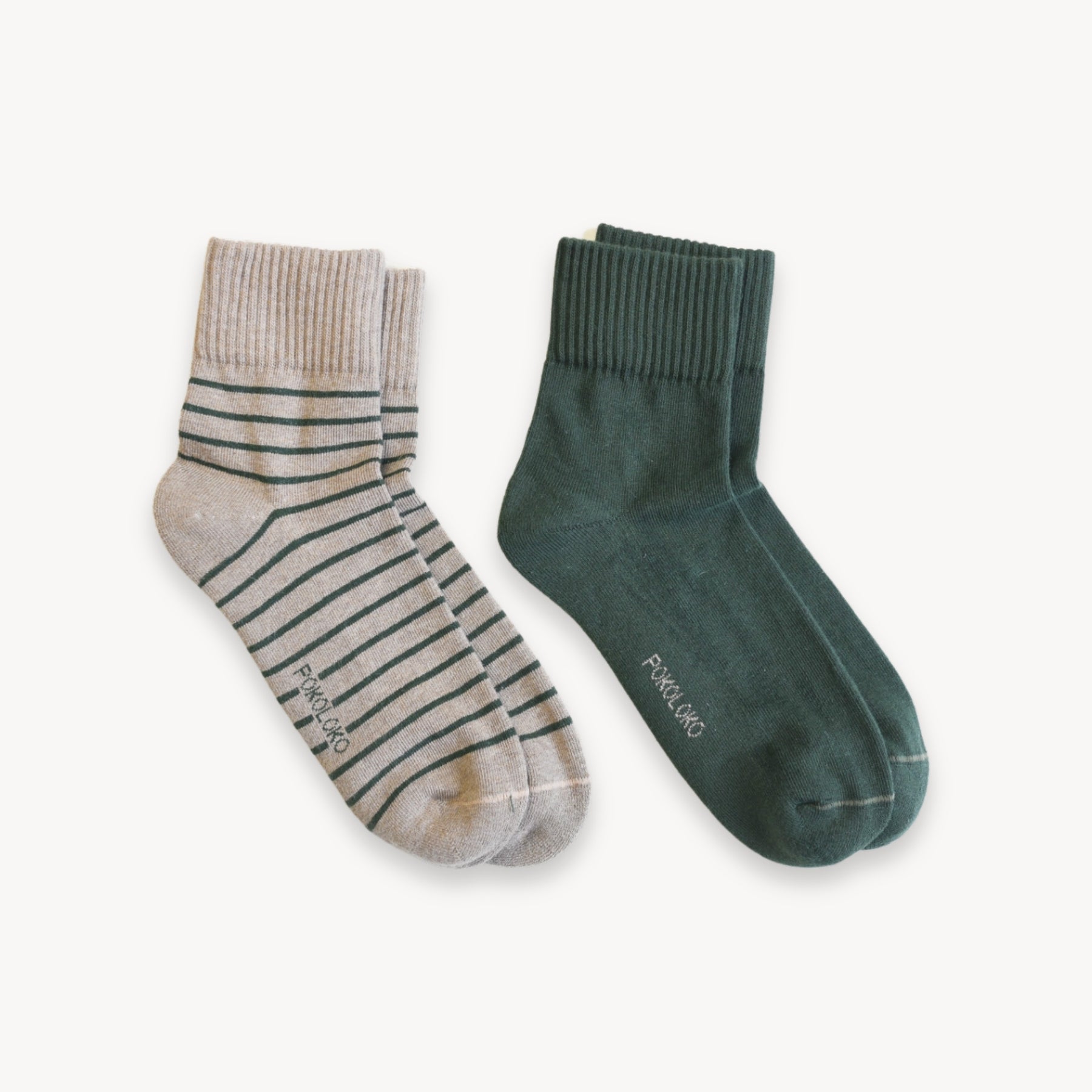 Pokoloko - Striped & Solid Pima Socks – 2 Pack - Forest Walnut