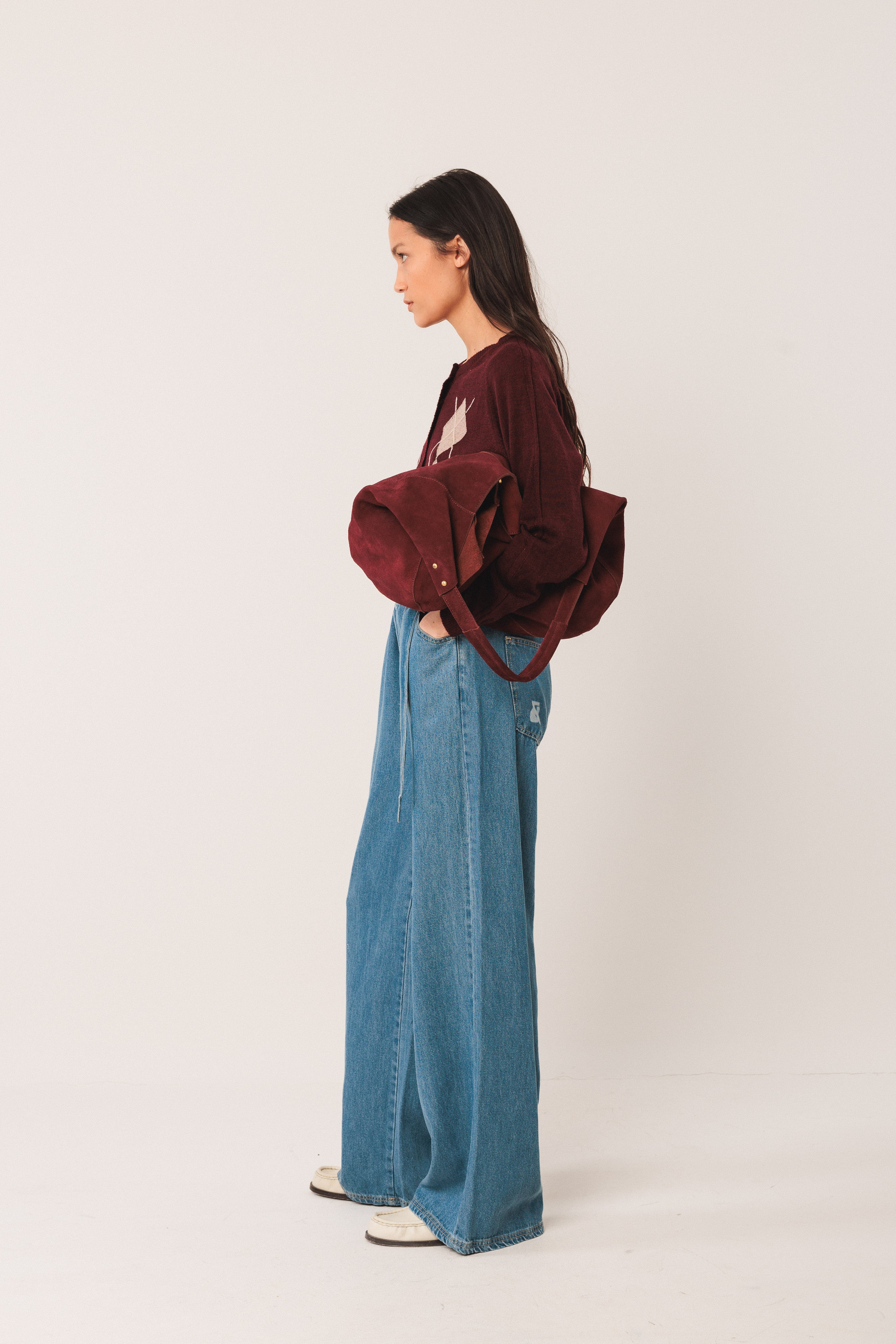 Indi & Cold - Split Leather Tote Bag – Garnet -