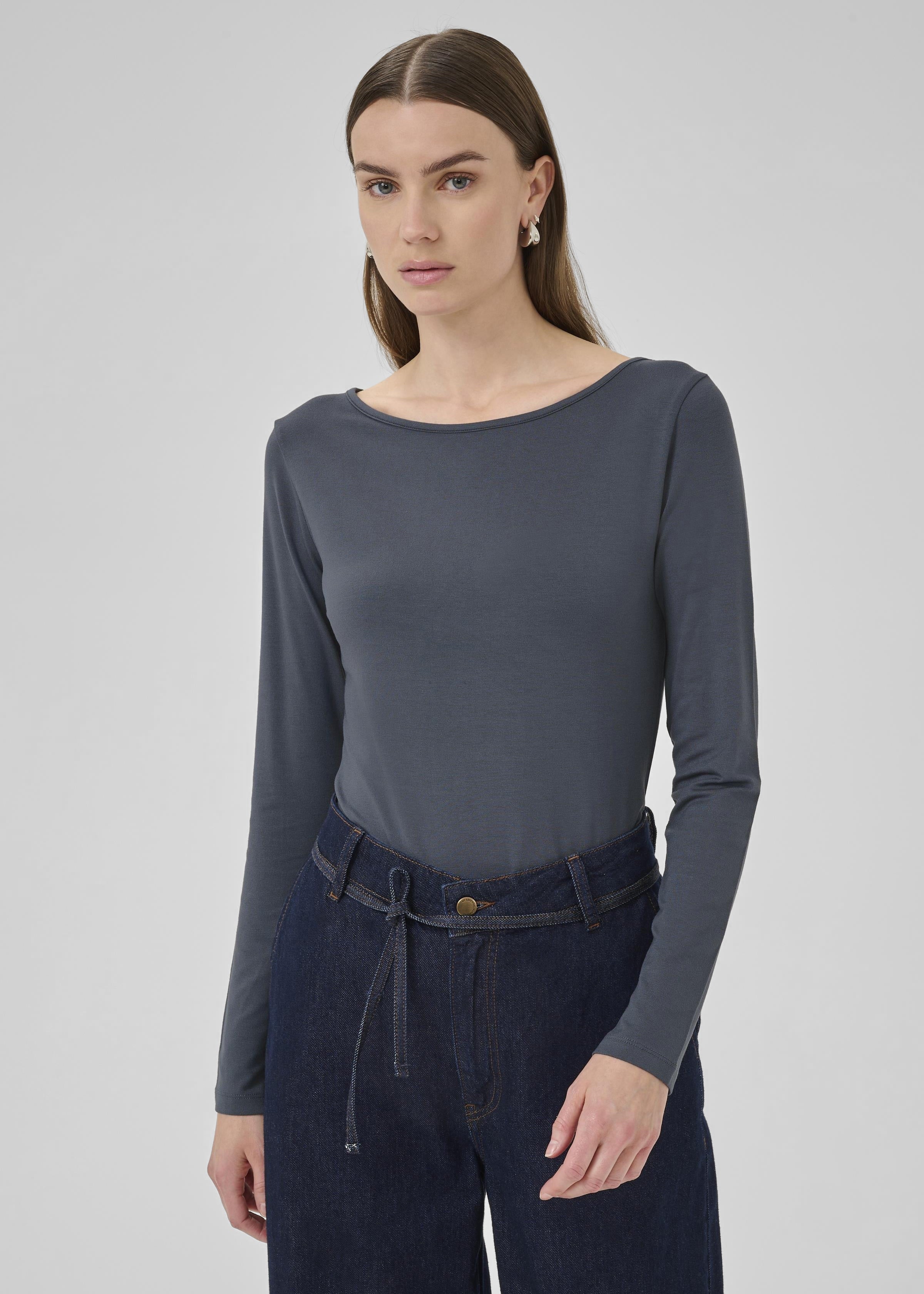 My Essential Wardrobe - Vista Boat Neck Top - Dark Slate