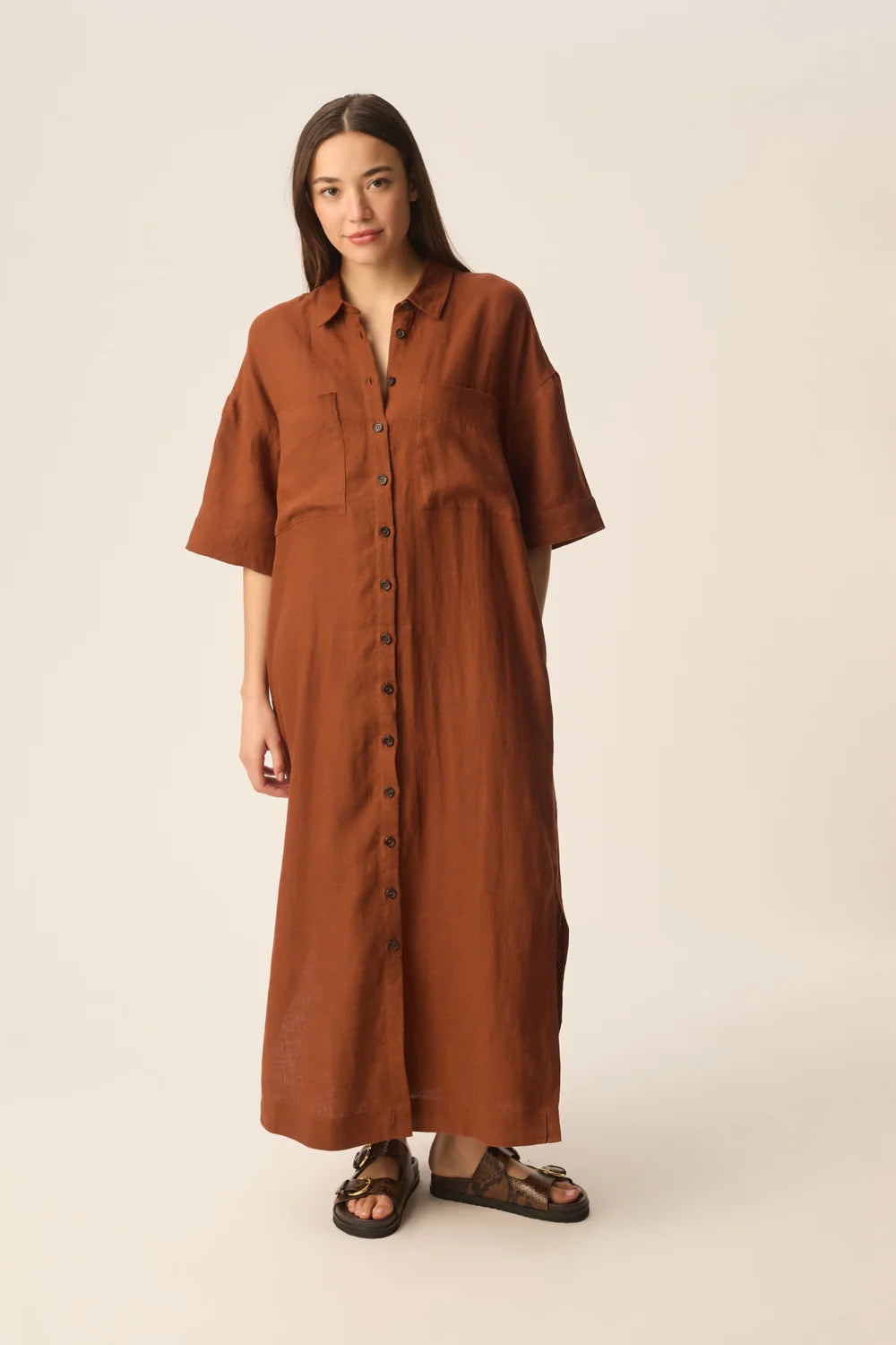 Des Petits Hauts - Estampe Linen Maxi Dress - Chocolate