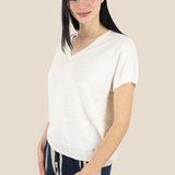 Des Petits Hauts - Brise V-Neck Linen Tee - Creme