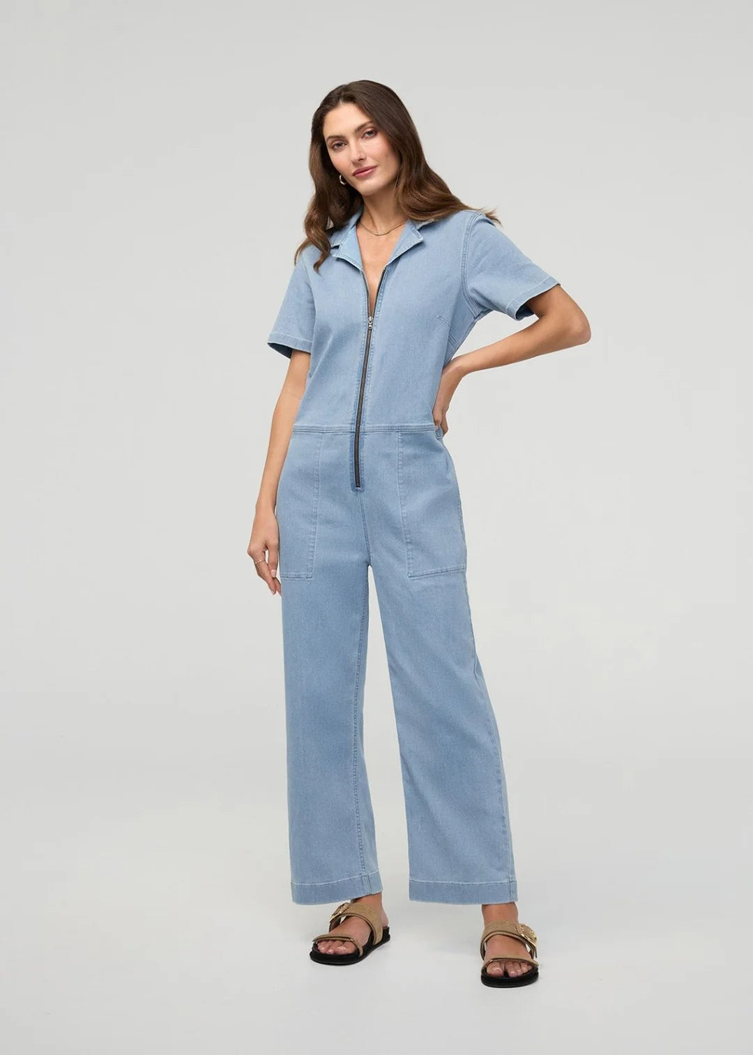 DU/ER - Denim Short Sleeve Jumpsuit - Desert Blue