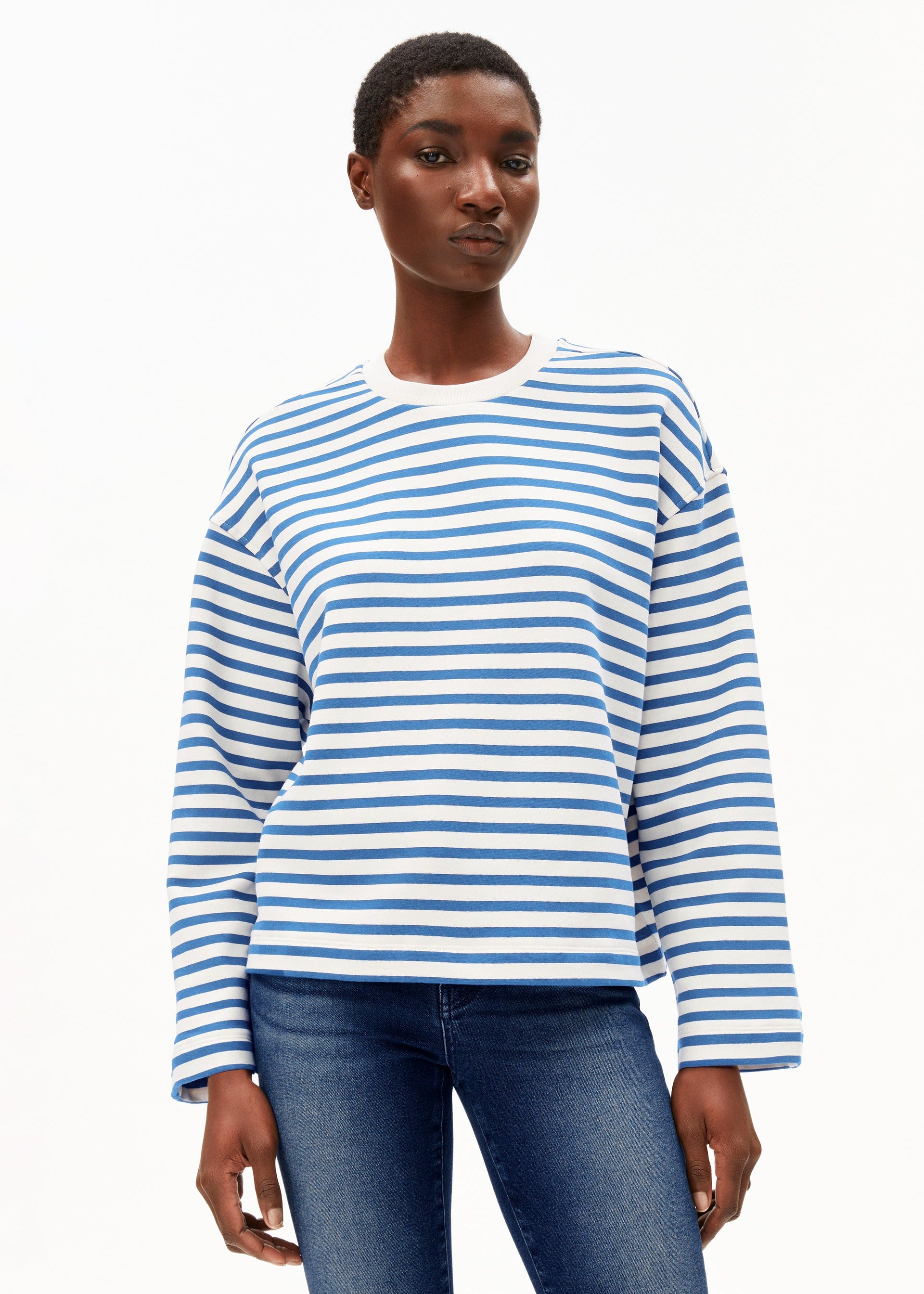 Armedangels - Frankaa Maarlen Stripe Sweatshirt - Undyed-Dark Morning