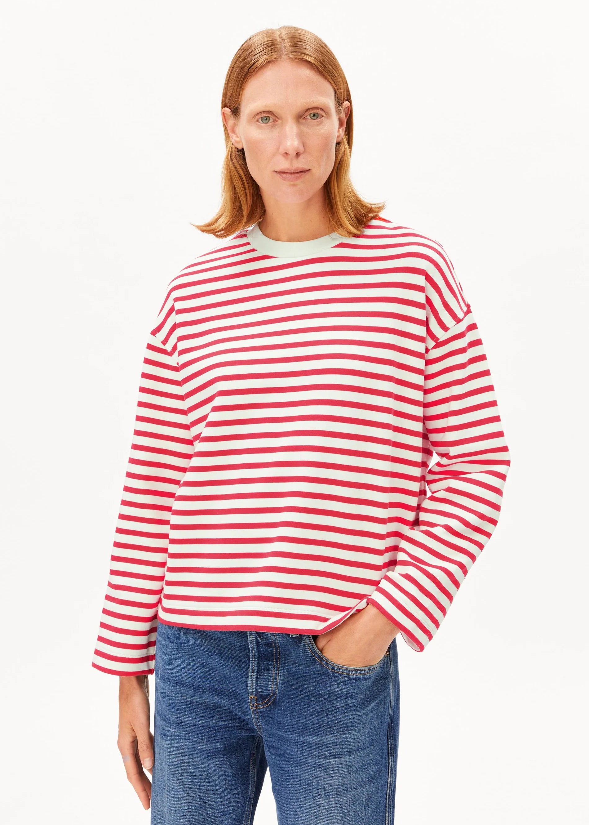 Armedangels - Frankaa Maarlen Stripe Sweatshirt - undyed-mars red