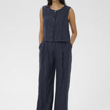 Part Two - Aliya Linen Pant - Blue Nights Pinstripe