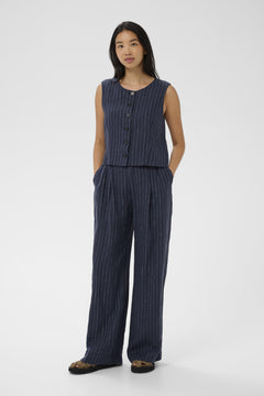 Part Two - Aliya Linen Pant - Blue Nights Pinstripe