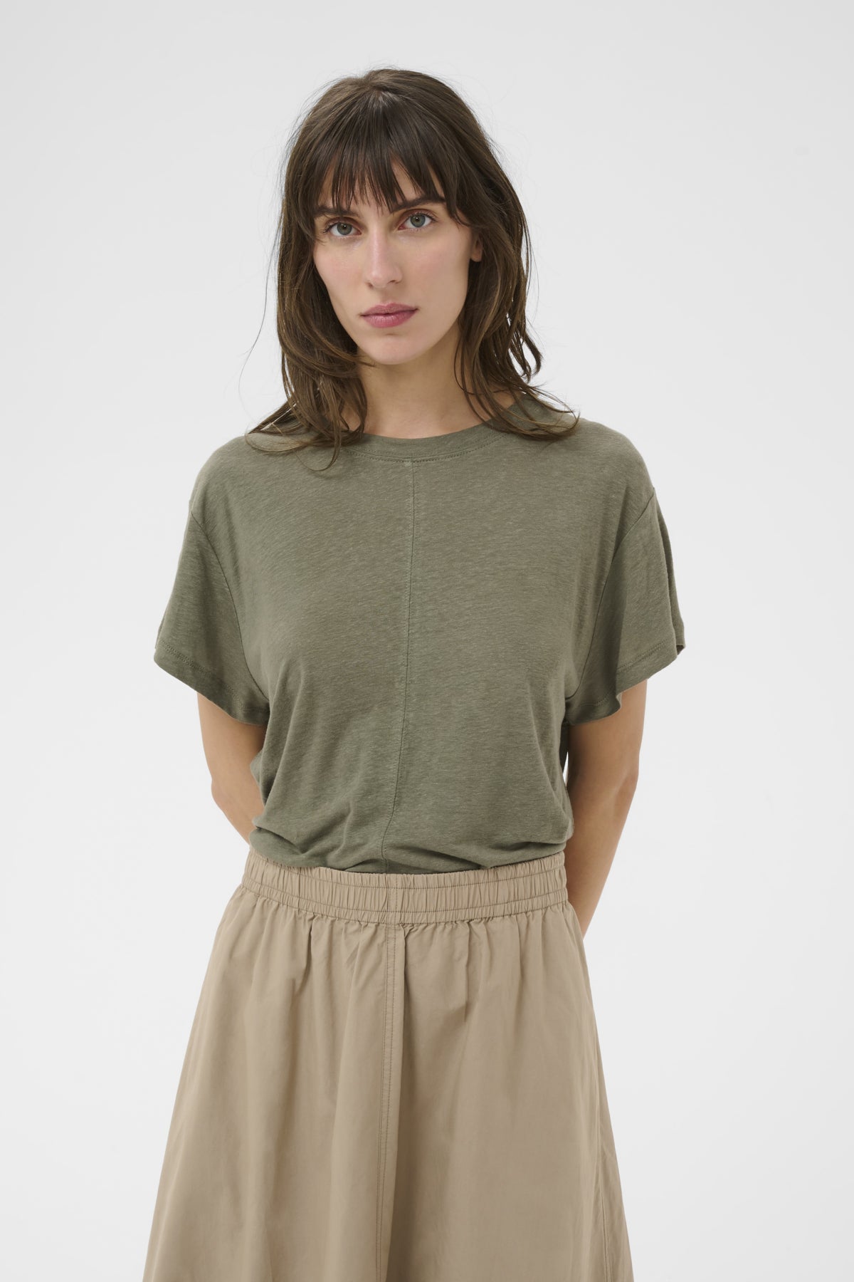 Part Two - Anemona Linen T-Shirt - Smokey Olive