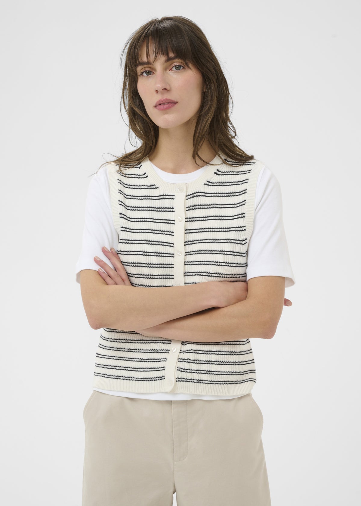 Part Two - Gemma Knit Vest - Dark Navy Twin Stripe