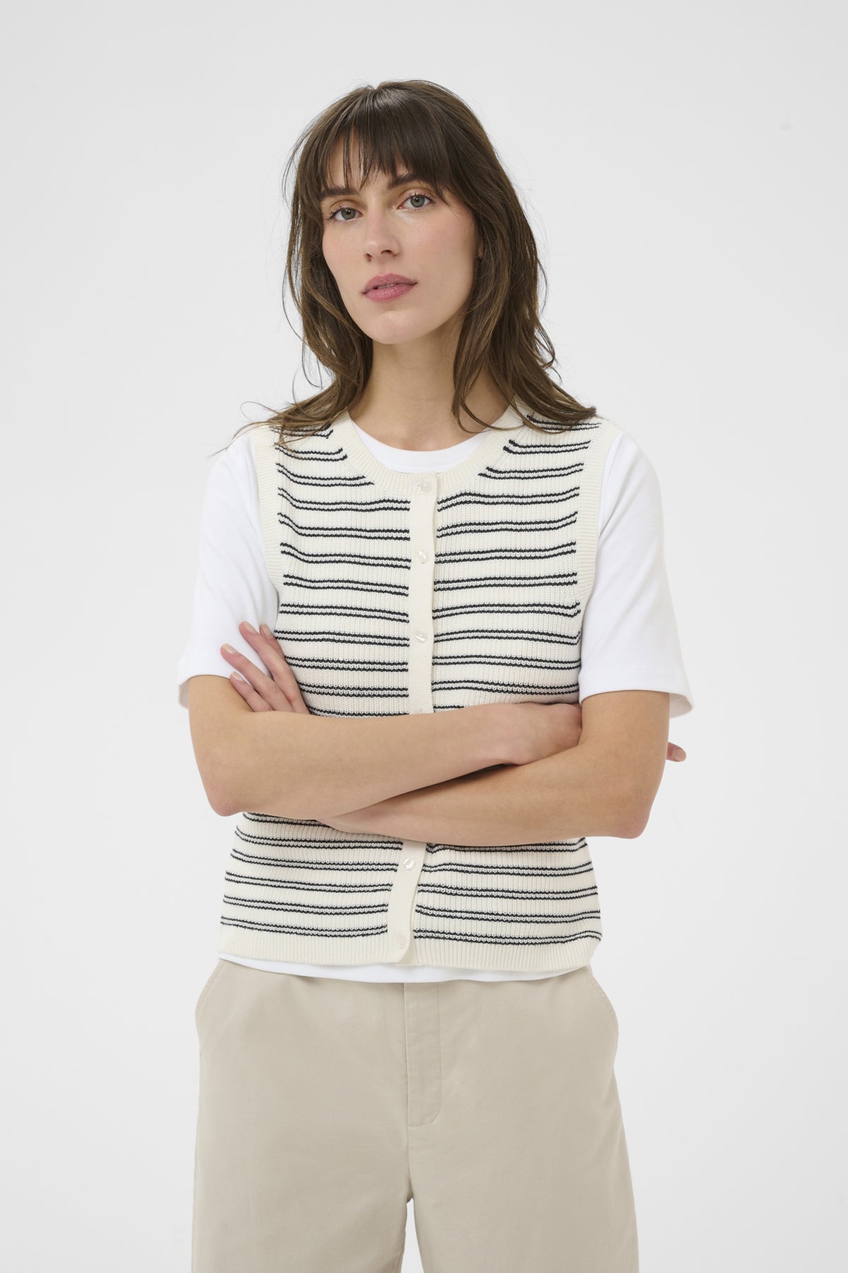 Part Two - Gemma Knit Vest - Dark Navy Twin Stripe