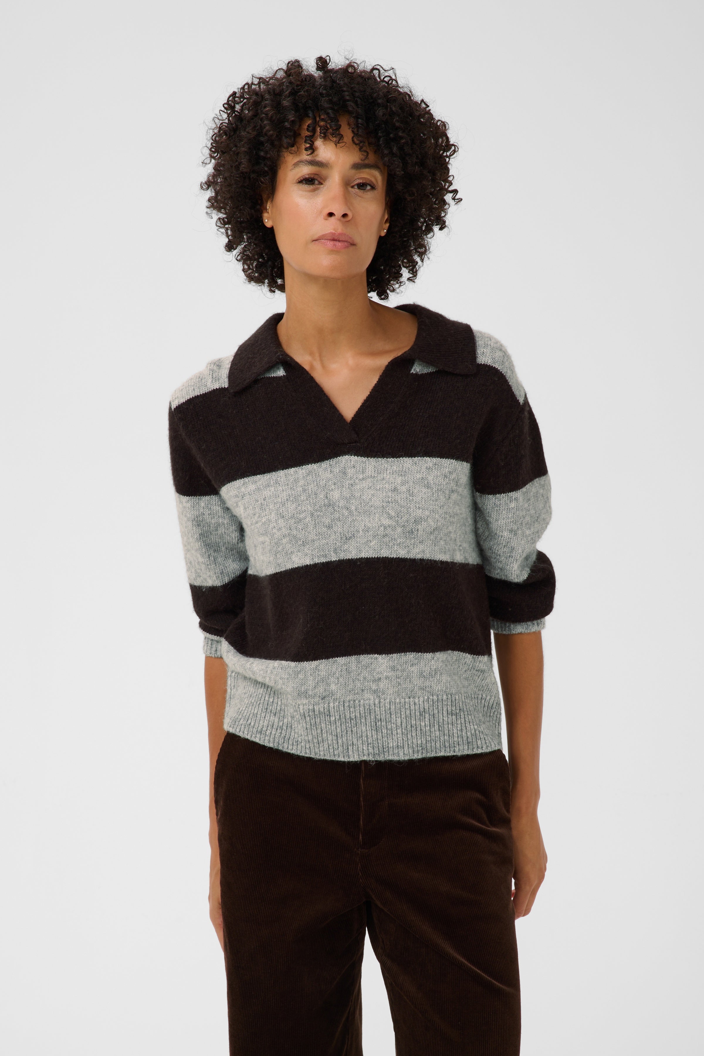 Part Two - Charlott Pullover - Molé Grey Melange Stripe Brown