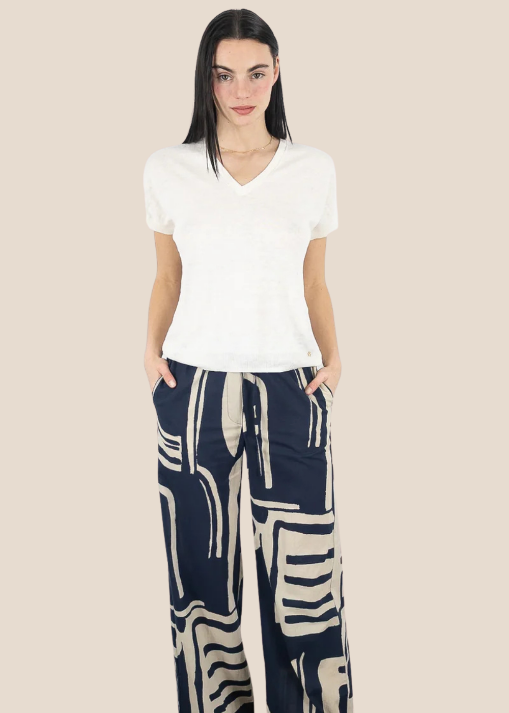Des Petits Hauts - Brise V-Neck Linen Tee -