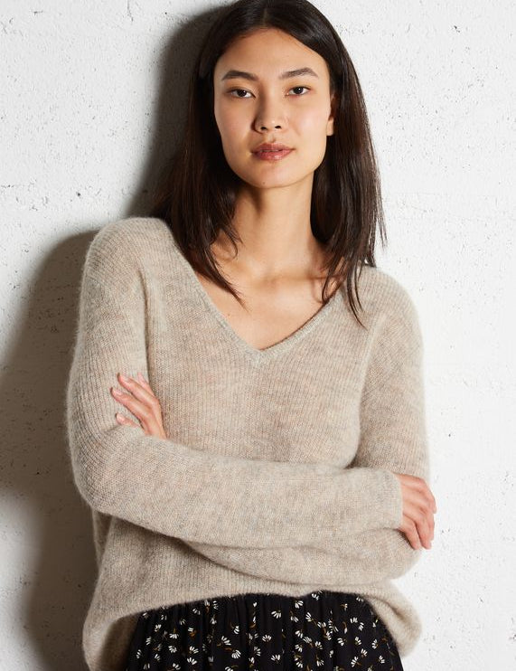 Des Petits Hauts - Caba V-Neck Sweater - Granite