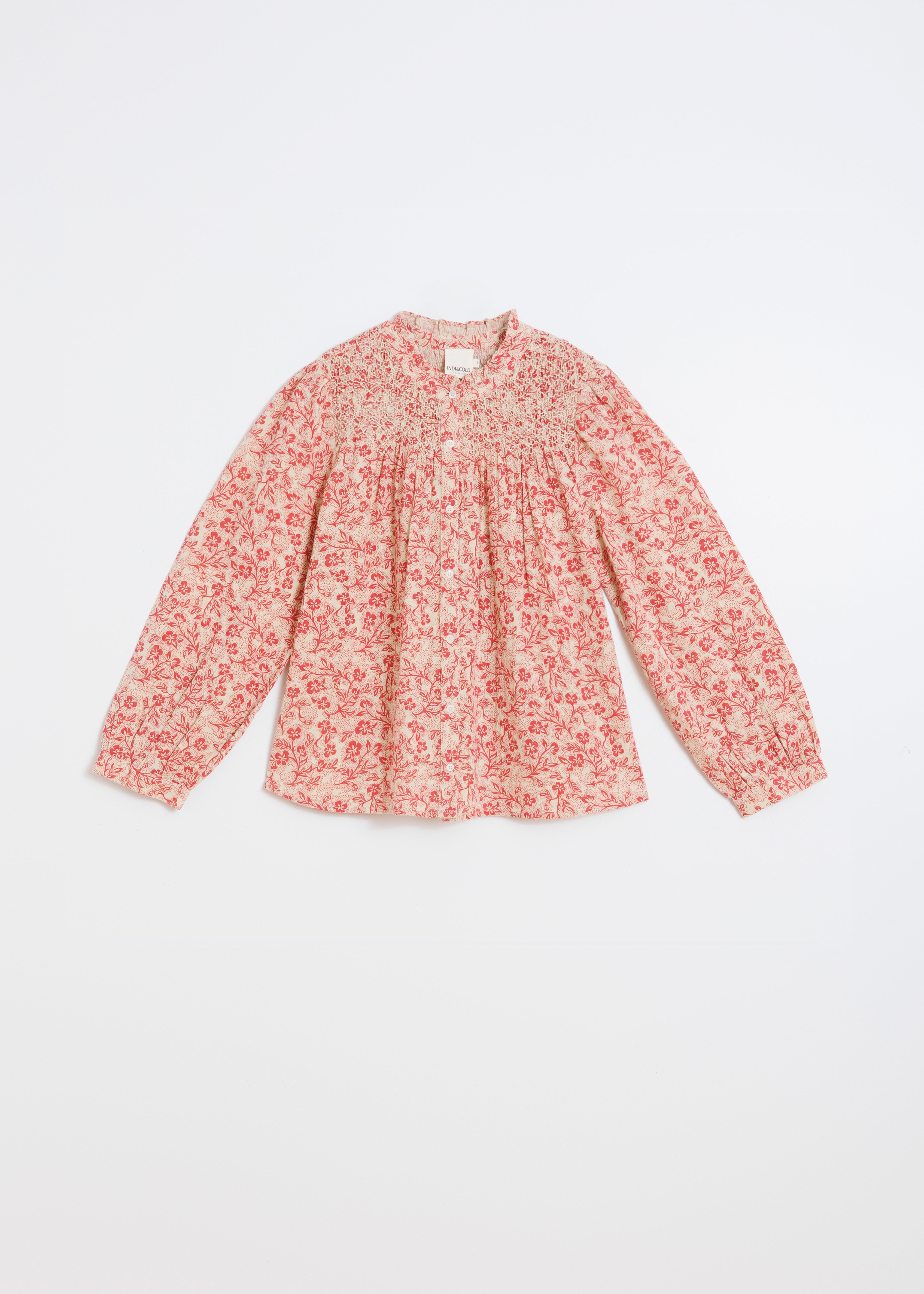 Indi & Cold - Indi&Cold Smocked Embroidery Shirt -