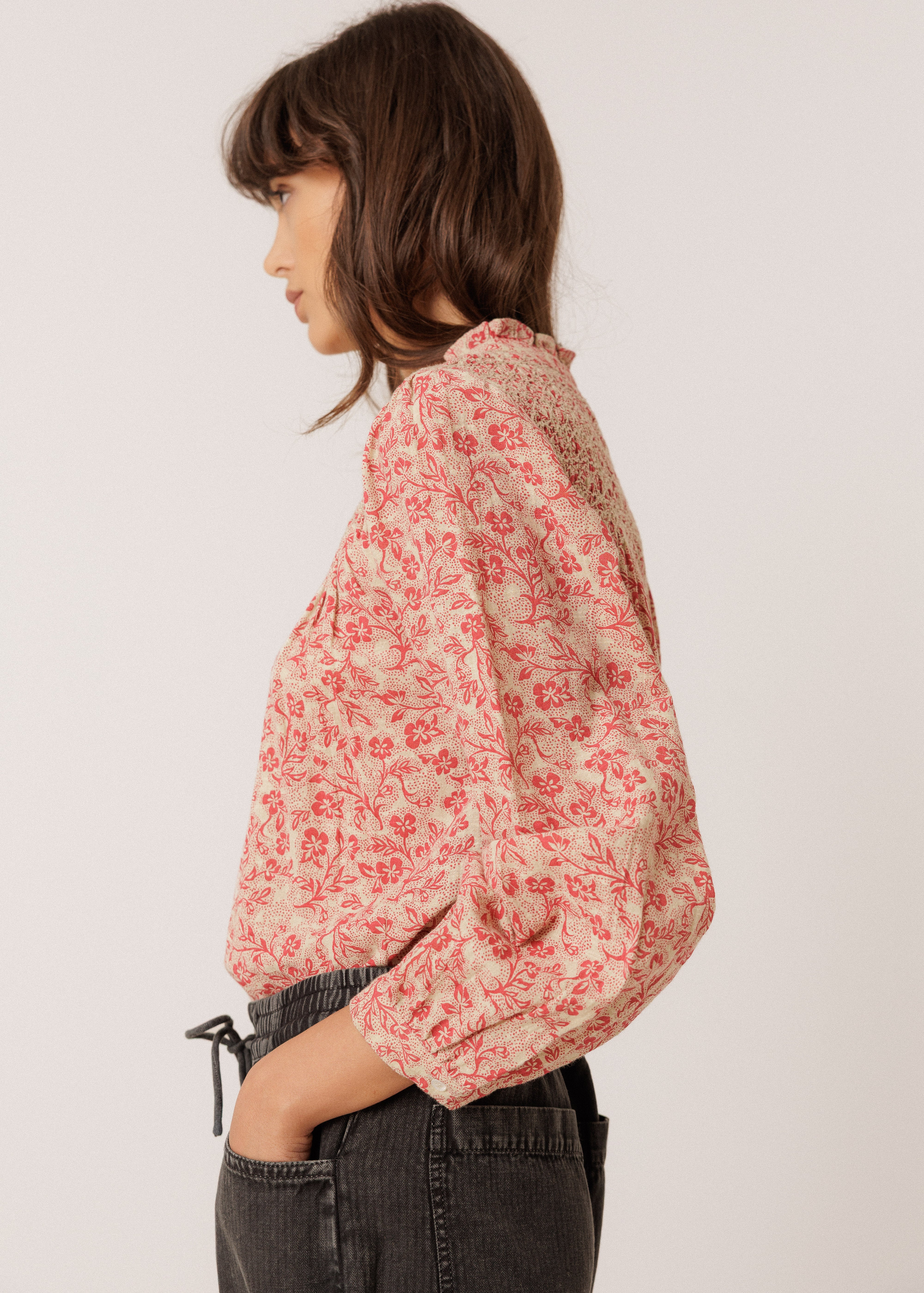 Indi & Cold - Indi&Cold Smocked Embroidery Shirt -