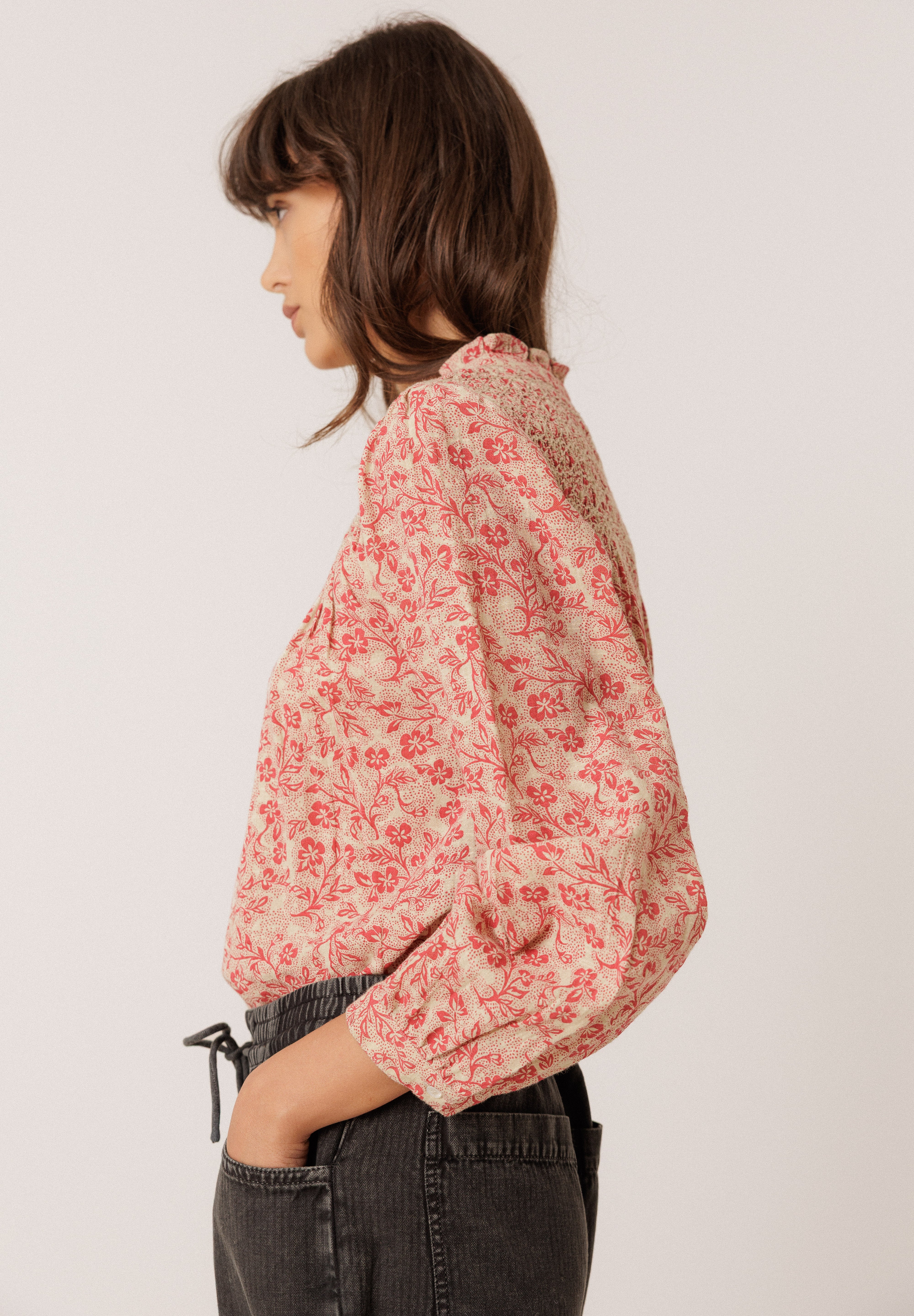 Indi & Cold - Smocked Embroidery Shirt -