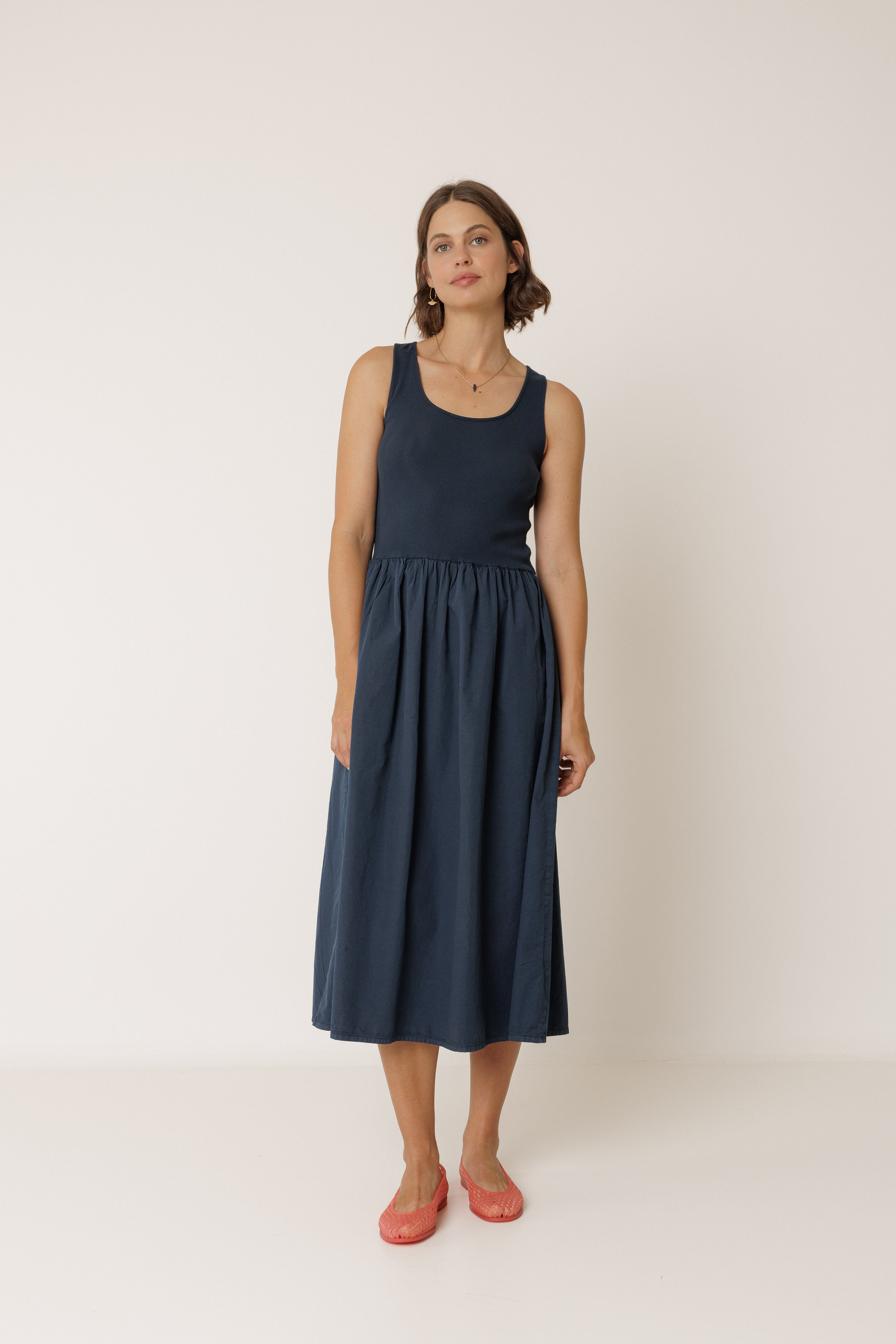 Indi & Cold - Combination Poplin Dress - Marine
