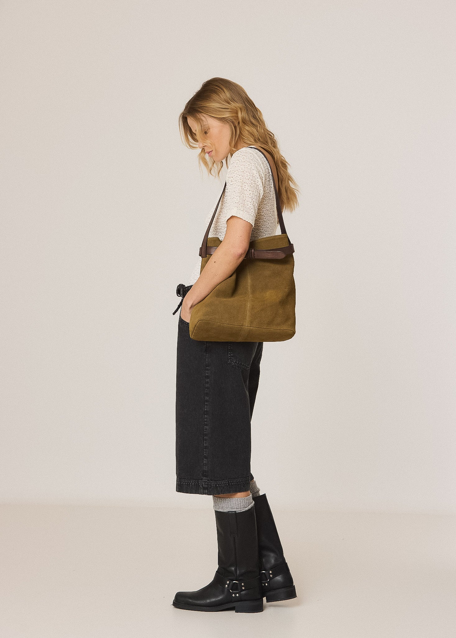 Indi & Cold - Indi&Cold Split-Suede Bag Safari Green -