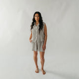 Striped Crinkle Cotton Shorts