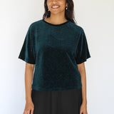 Sattva by Sarah - Velvet Everyday Crop Blouse - Textured Green