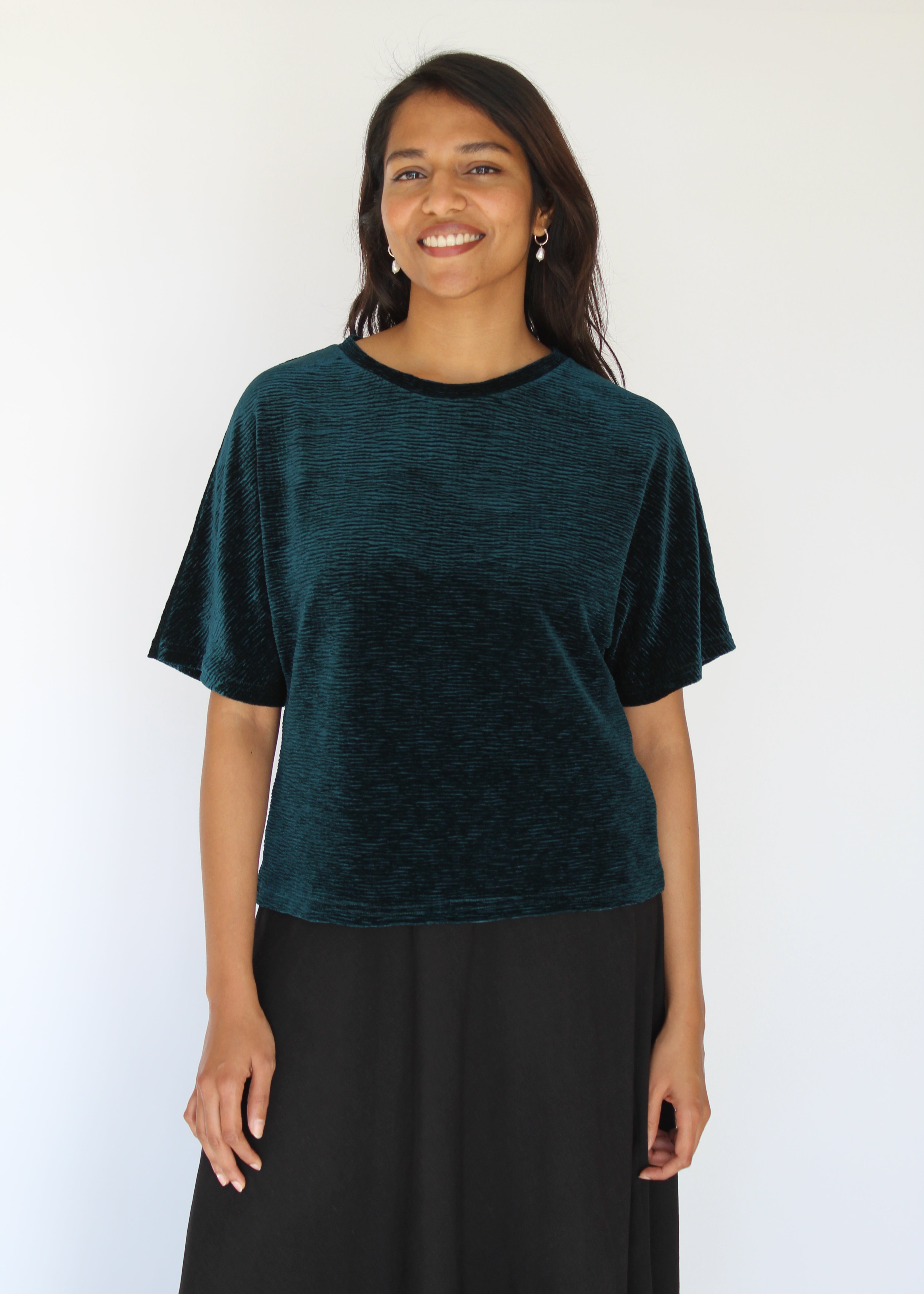 Sattva by Sarah - Velvet Everyday Crop Blouse - Textured Green