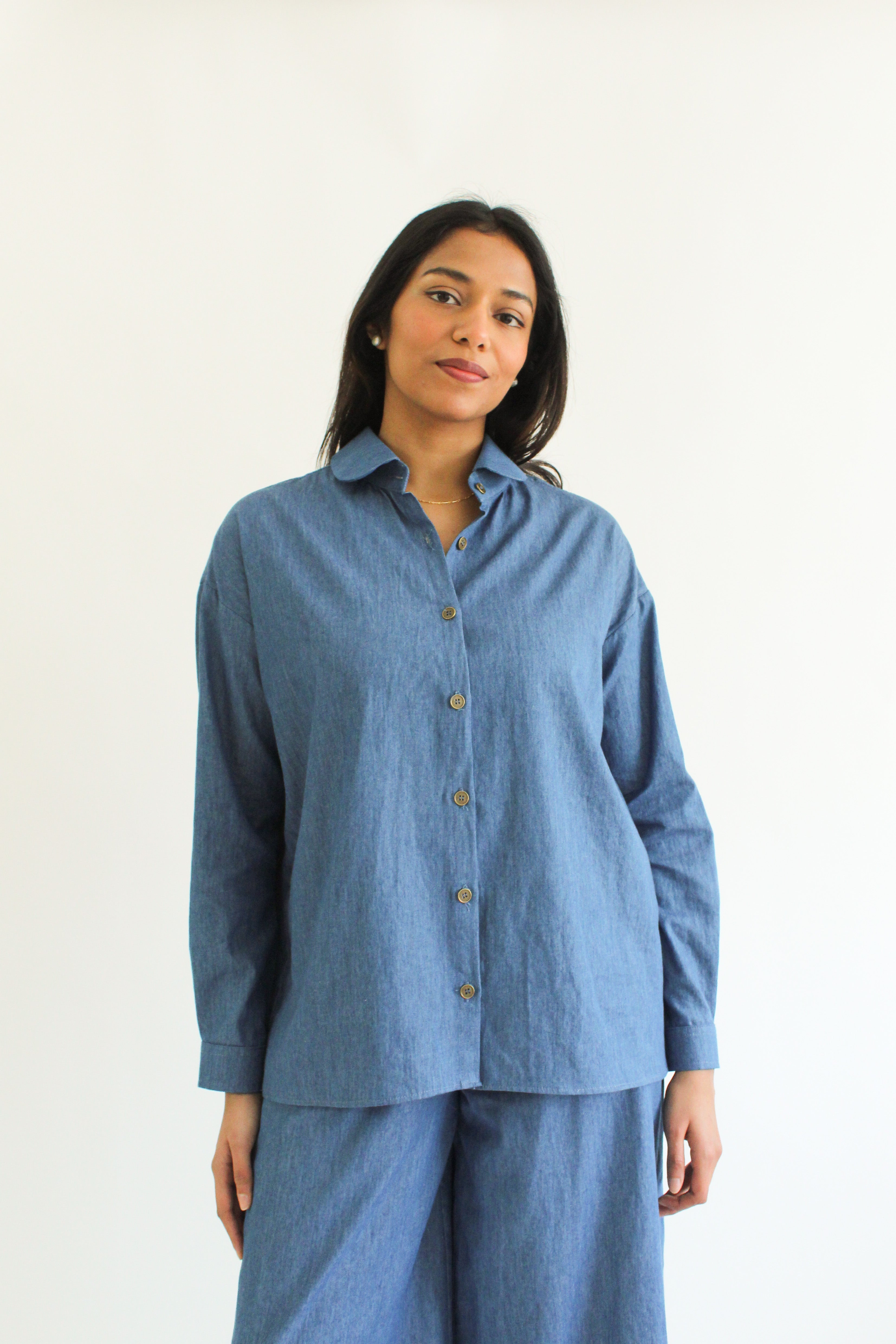 Sattva by Sarah - Denim Collar Blouse - Medium Wash