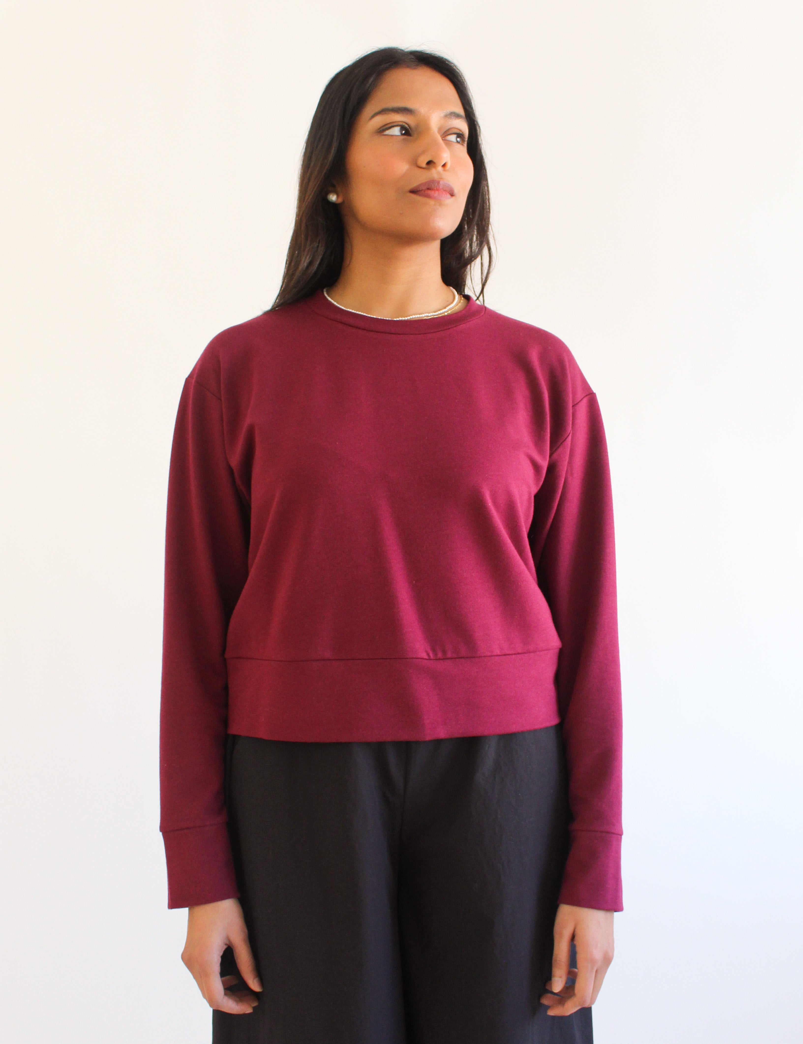 Sattva by Sarah - Boyfriend Crop Sweatshirt - Merlot