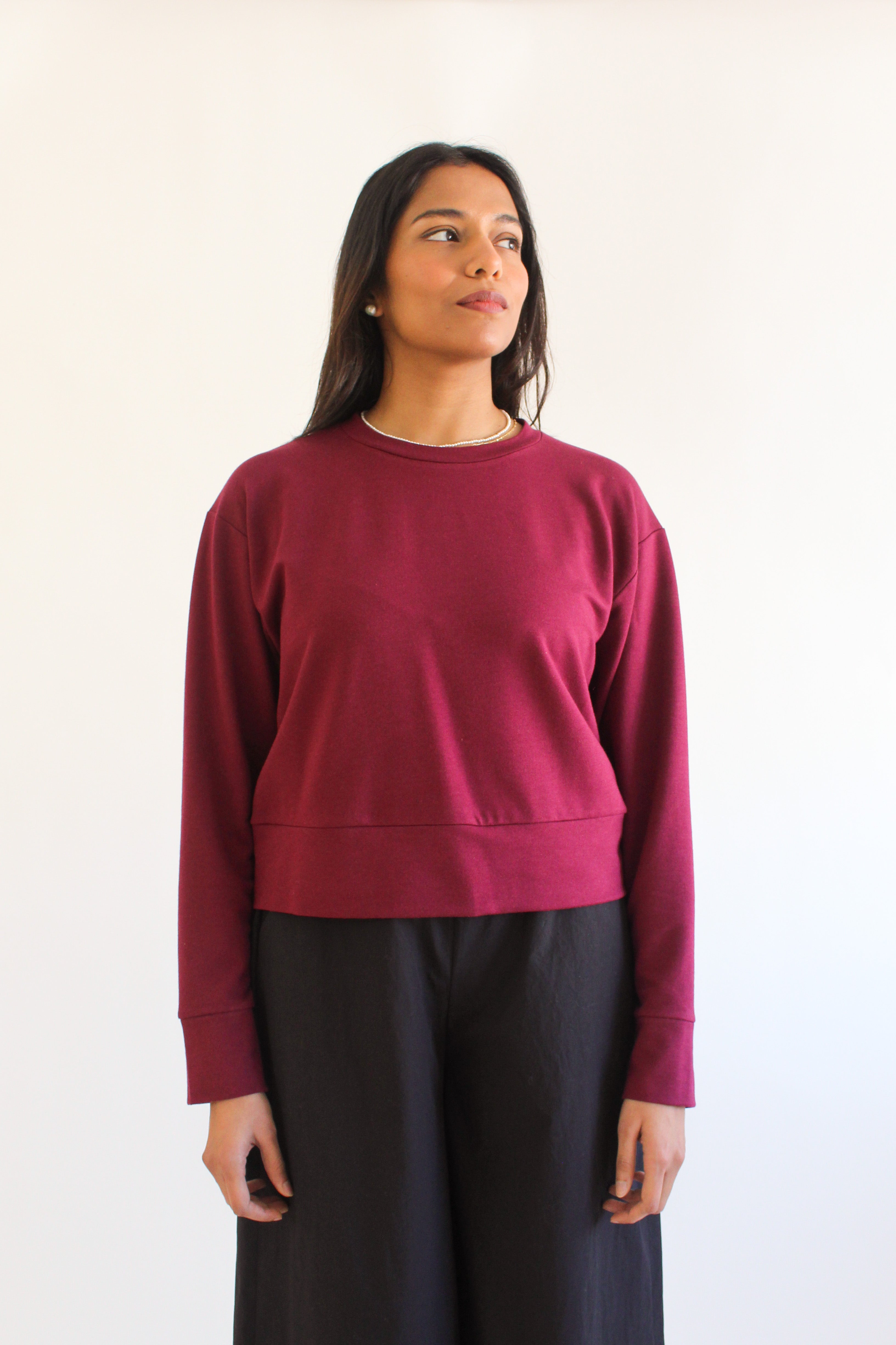 Sattva by Sarah - Boyfriend Crop Sweatshirt - Merlot