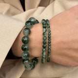 Soi - Chunky Green Moss Agate Stretch Bracelet -