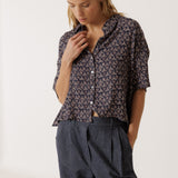 Indi & Cold - Oversize Block Print Blouse - Navy