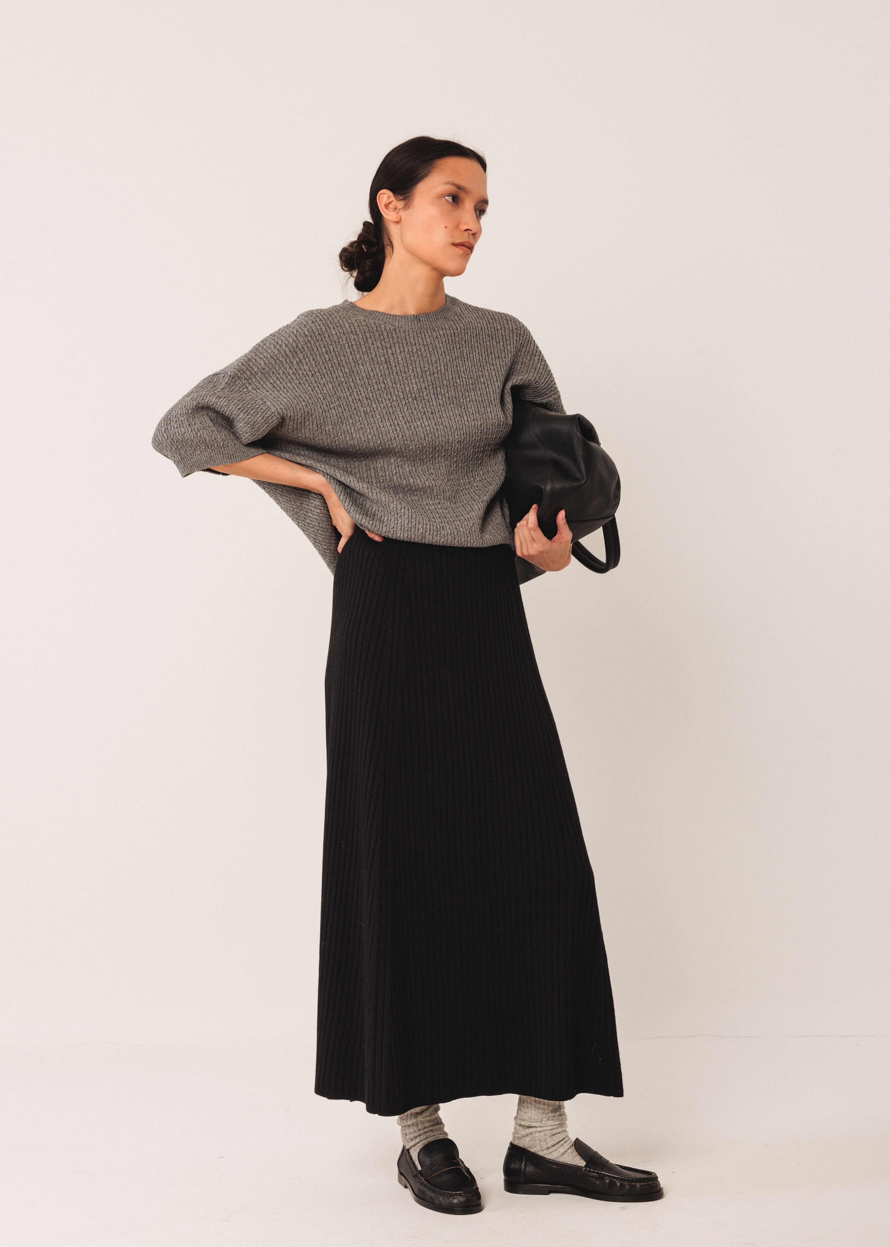 Indi & Cold - Ribbed Knit Skirt - Black