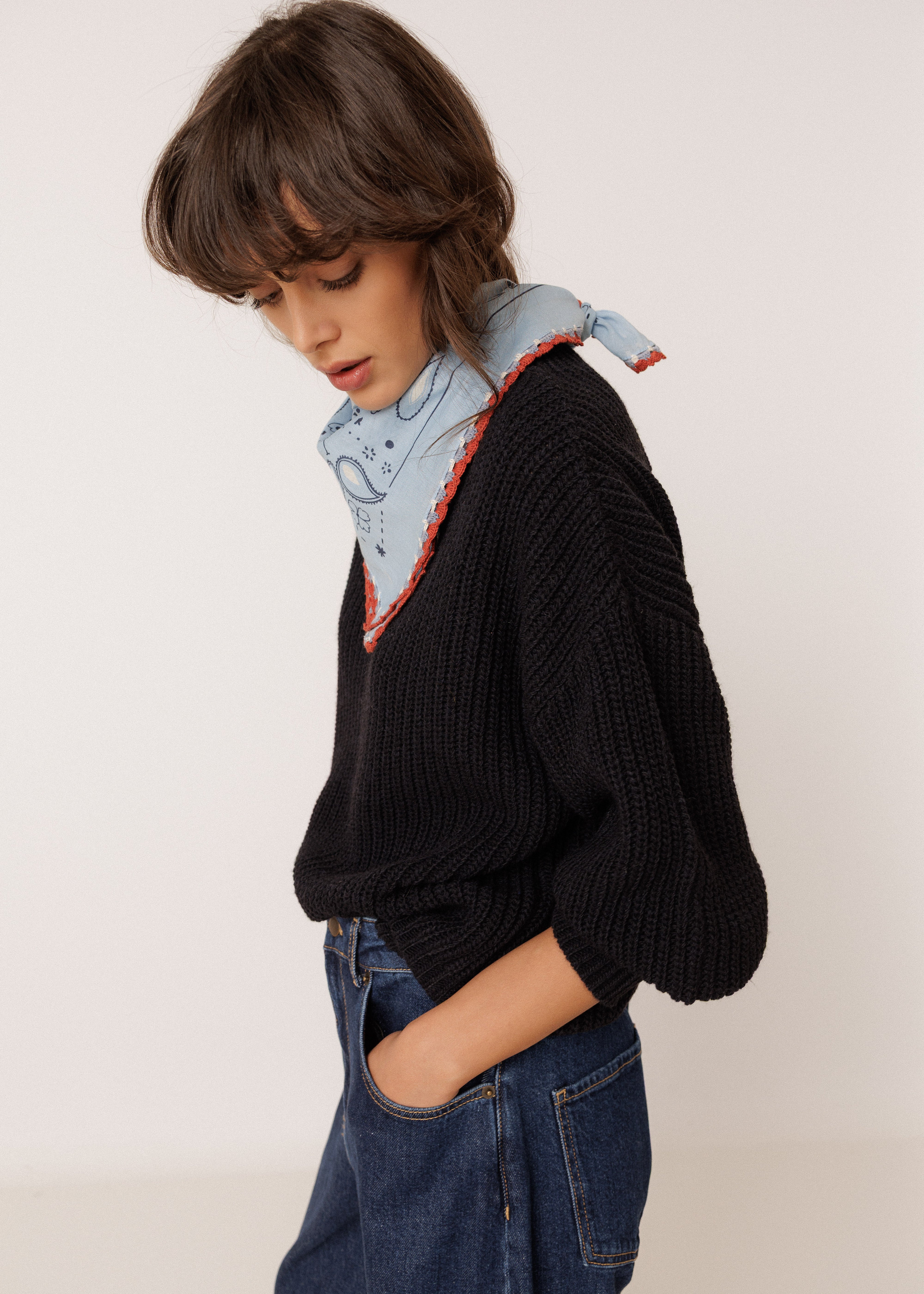 Indi & Cold - Indi&Cold Bandana With Crochet Trim Sky -