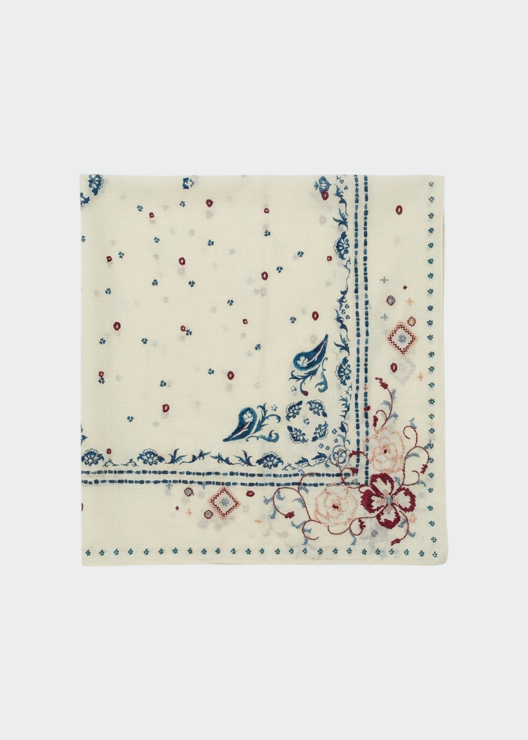 Indi & Cold - Cross Stitch Embroidered Handkerchief Ecru -
