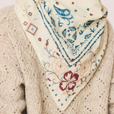 Indi & Cold - Cross Stitch Embroidered Handkerchief Ecru -