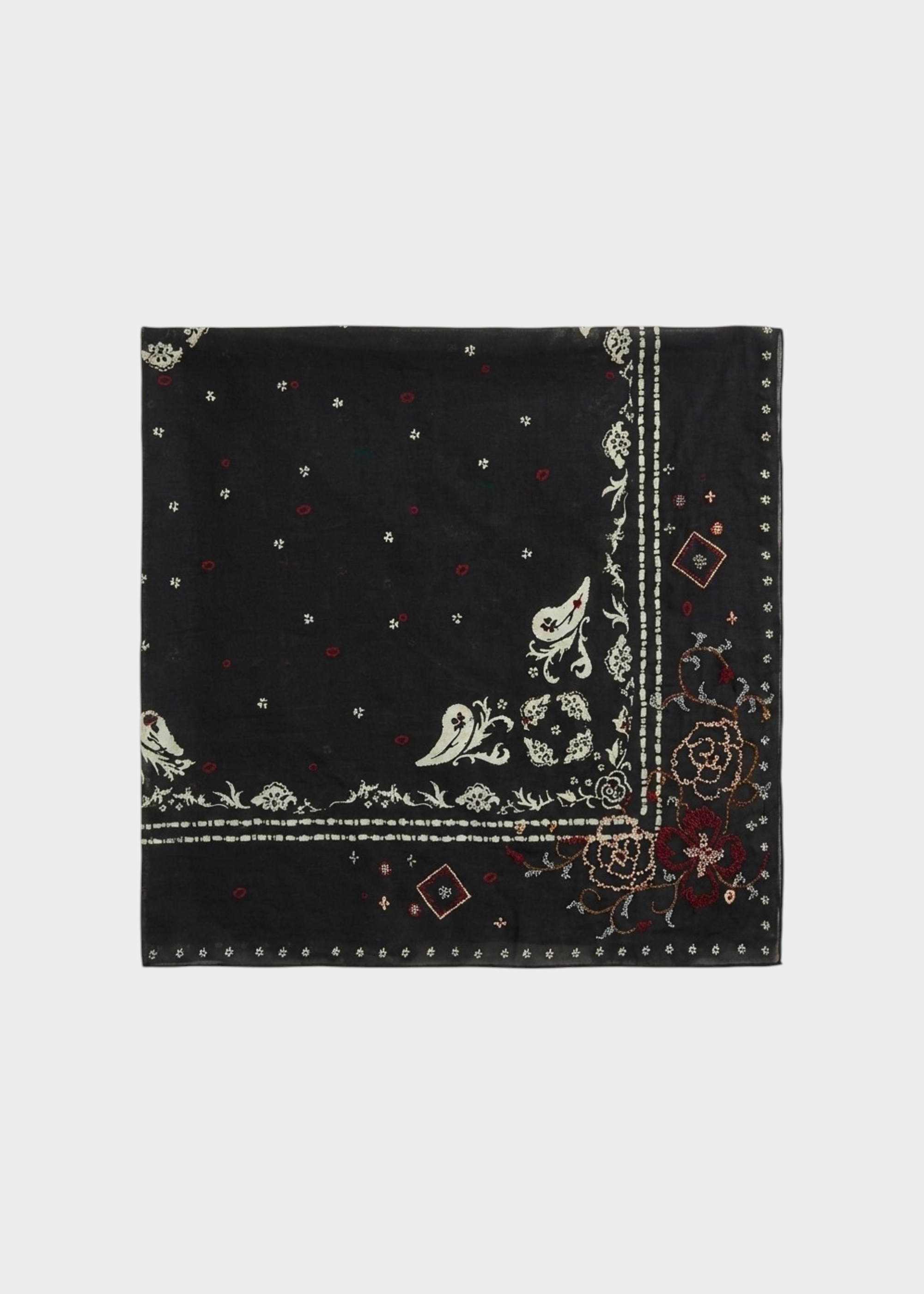 Indi & Cold - Indi&Cold Cross Stitch Embroidered Handkerchief Coal -