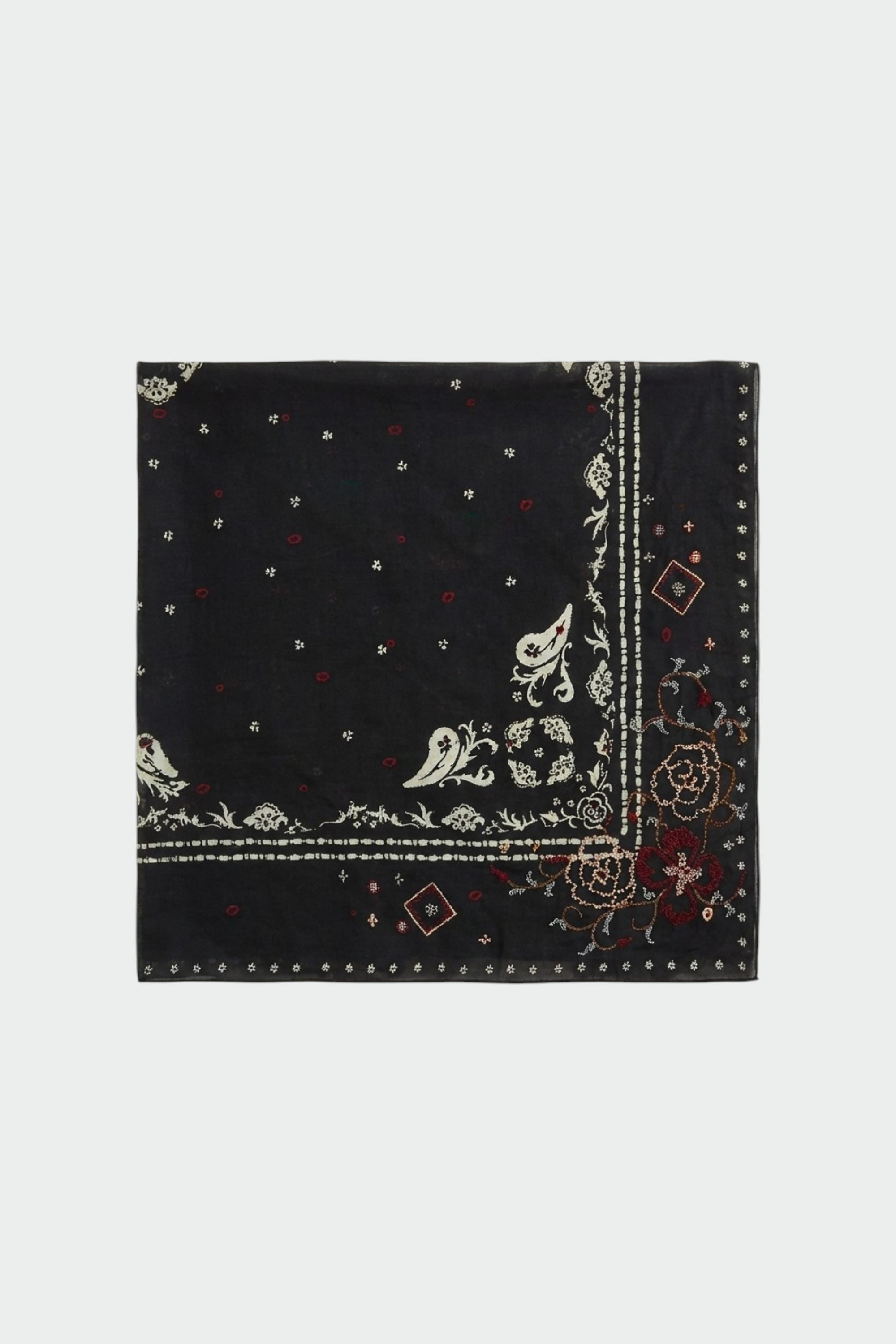 Indi & Cold - Cross Stitch Embroidered Hankerchief – Coal -