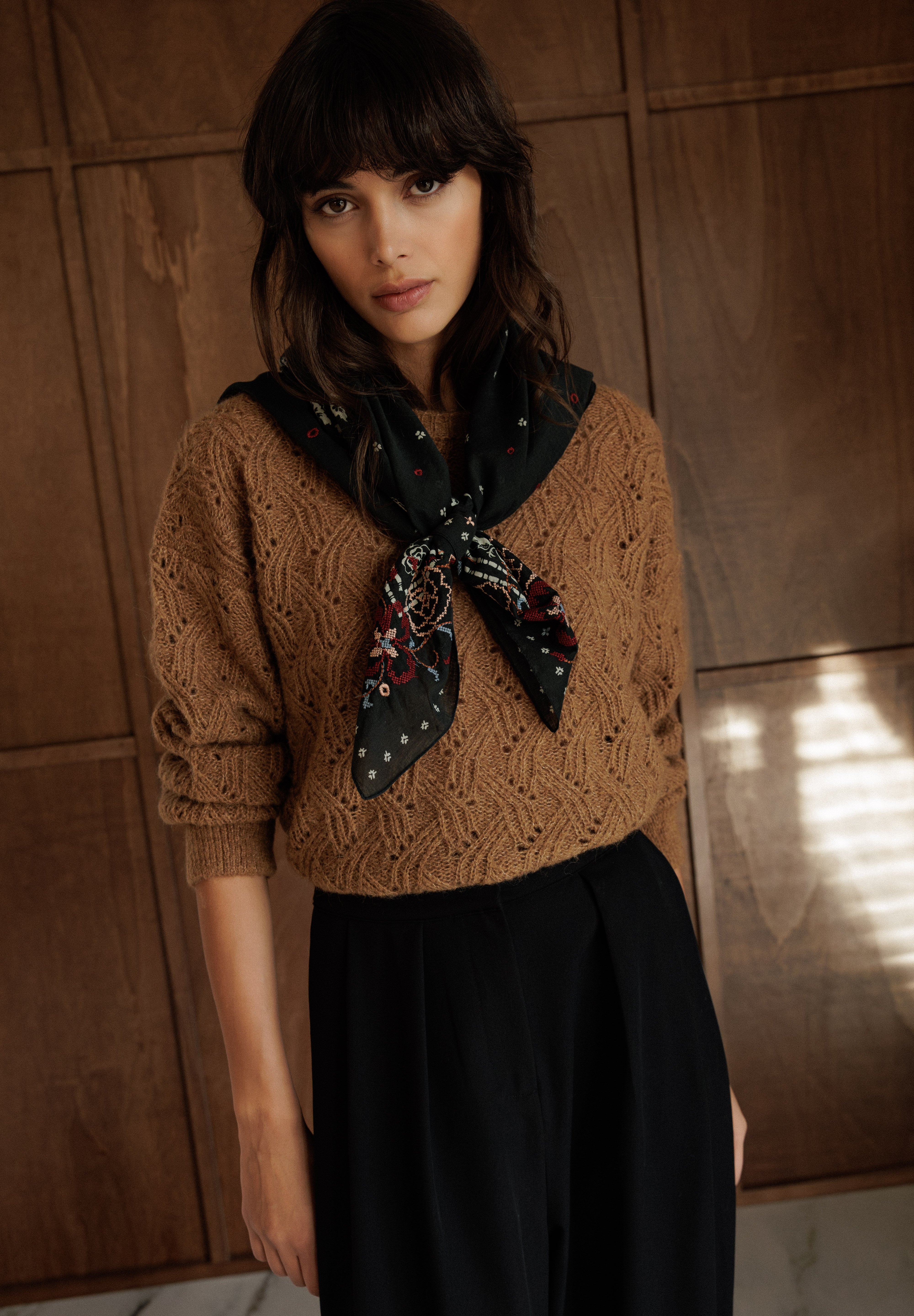 Indi & Cold - Cross Stitch Embroidered Hankerchief – Coal -