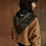 Indi & Cold - Cross Stitch Embroidered Hankerchief – Coal -