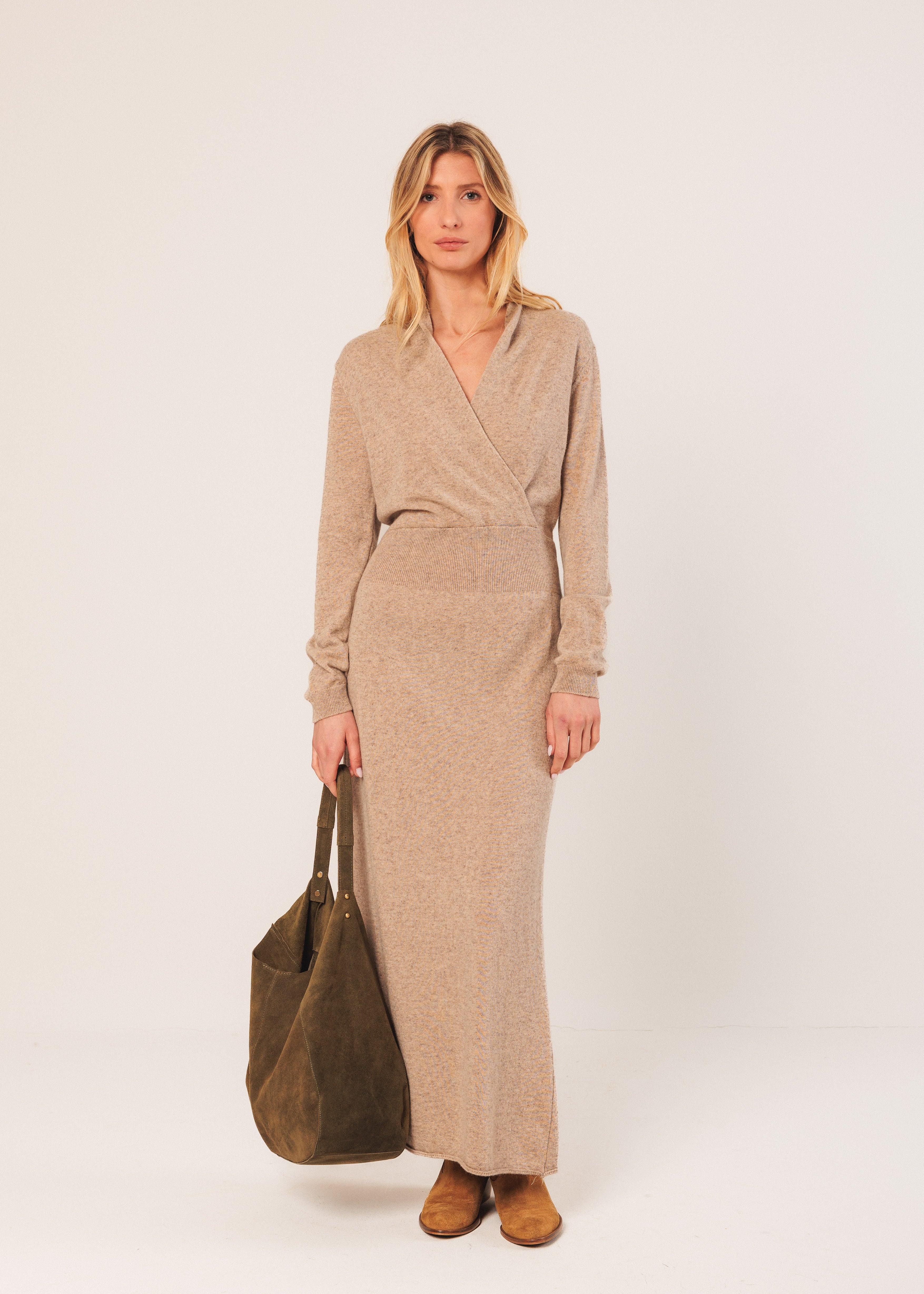 Indi & Cold - Split Leather Tote Bag – Khaki -