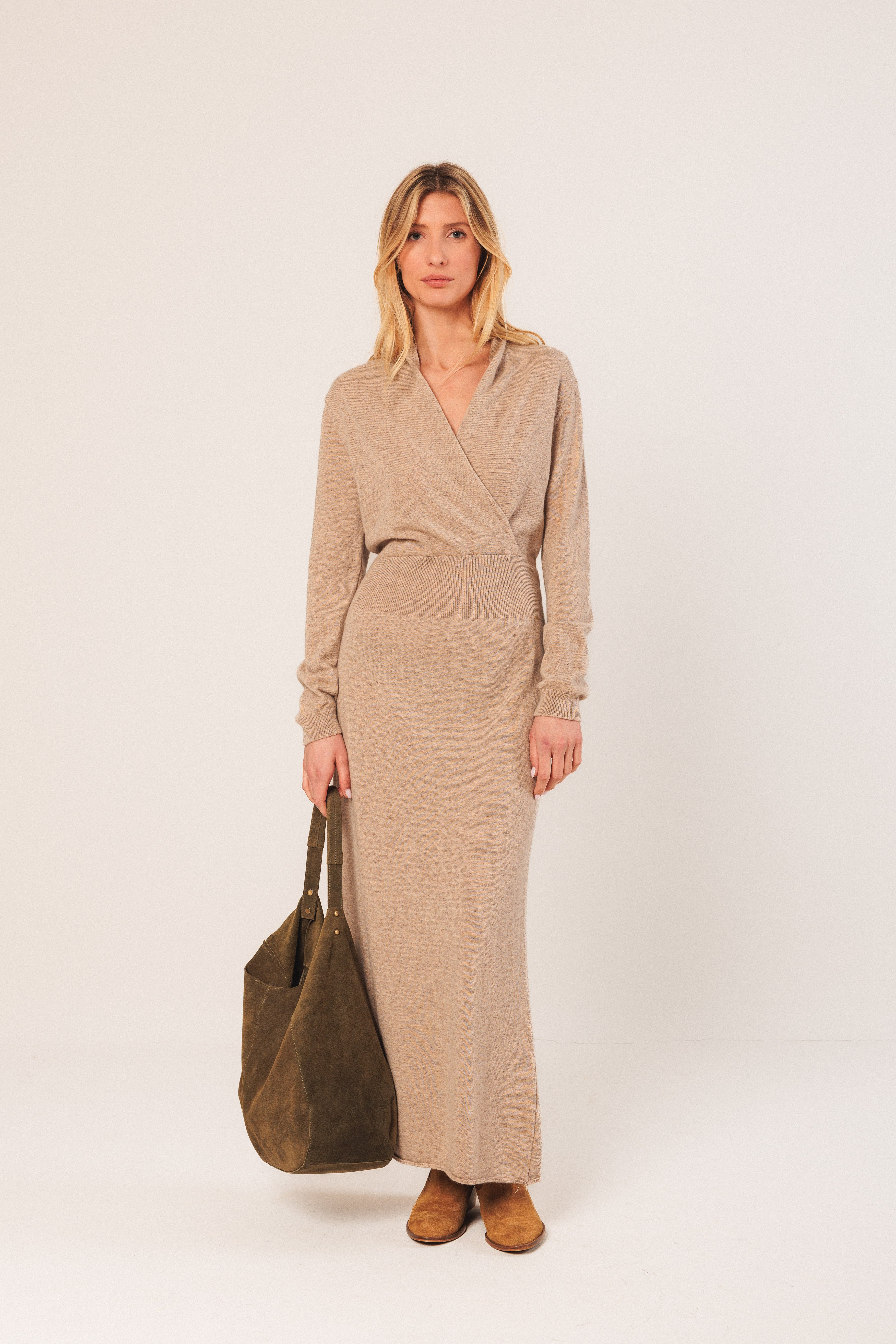 Indi & Cold - Split Leather Tote Bag – Khaki -