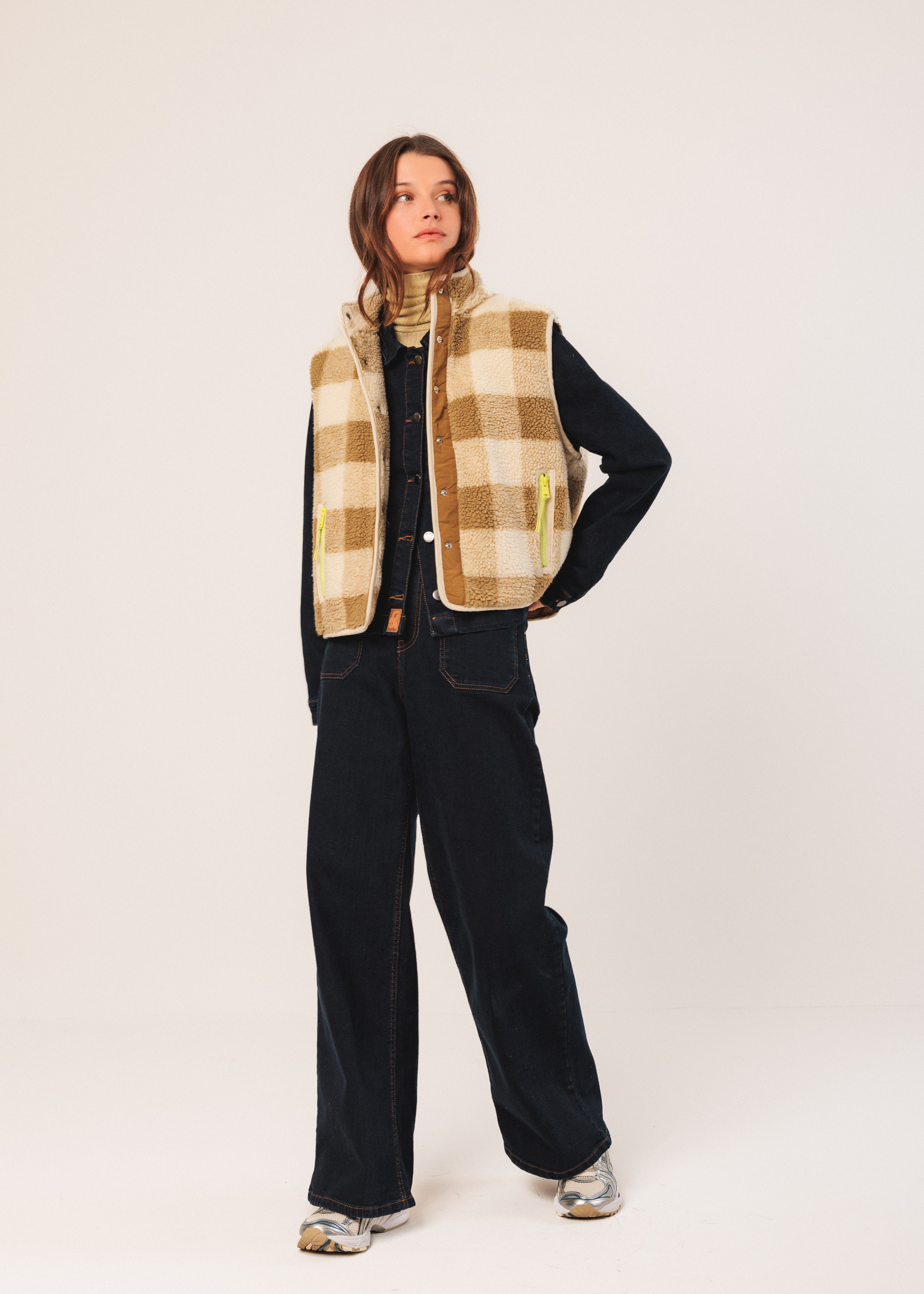 Indi & Cold - Plaid Vest - Olive