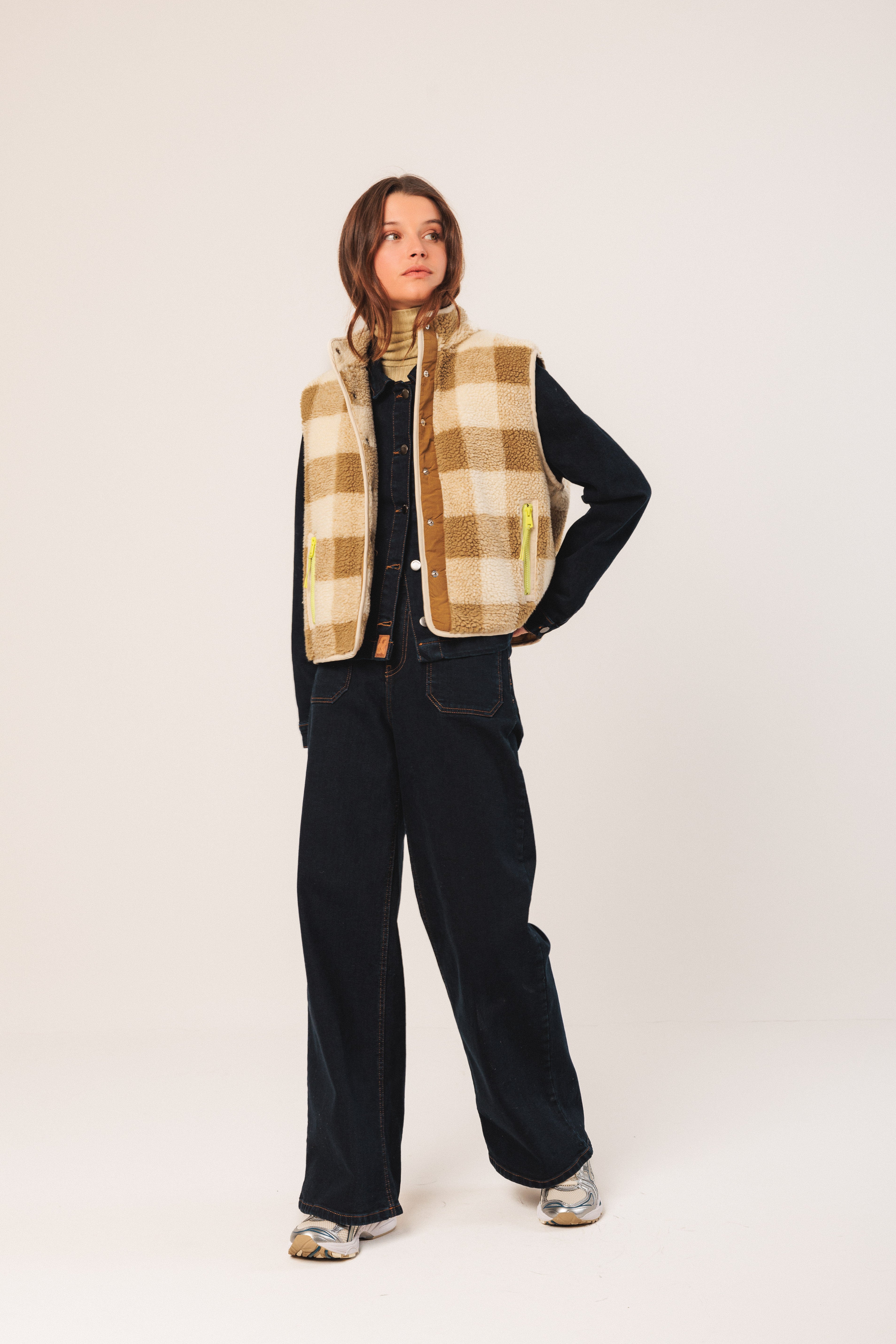 Indi & Cold - Plaid Vest - Olive