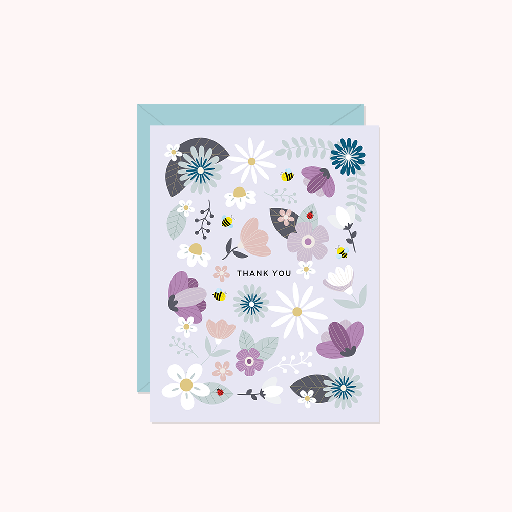 Paper Hearts - Thank You – Lilac Floral Card -